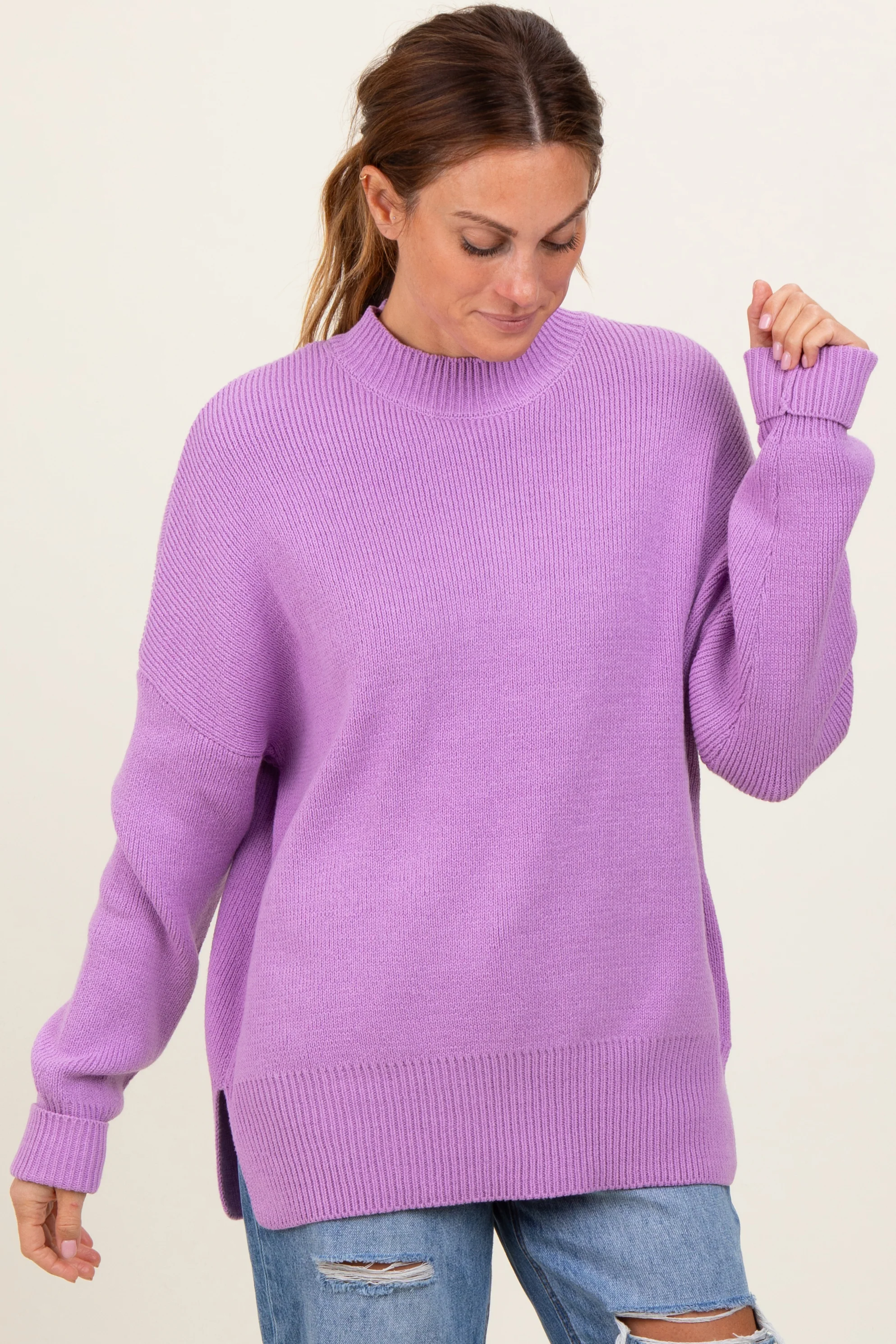 Lavender Mock Neck Basic Maternity Sweater - Image 3