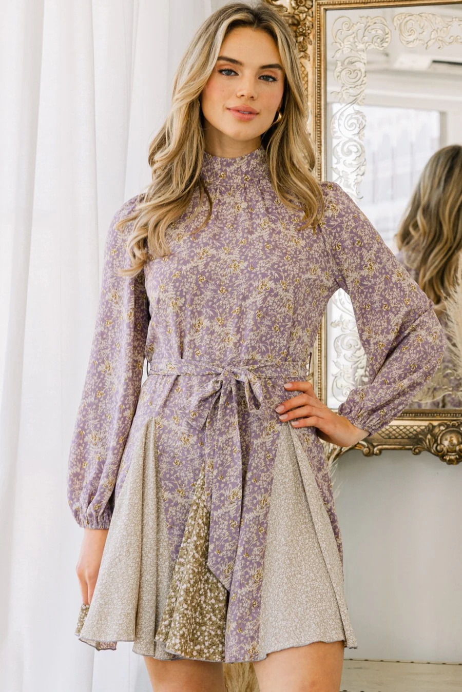 Lavender Mock Neck Mini Dress - Image 2