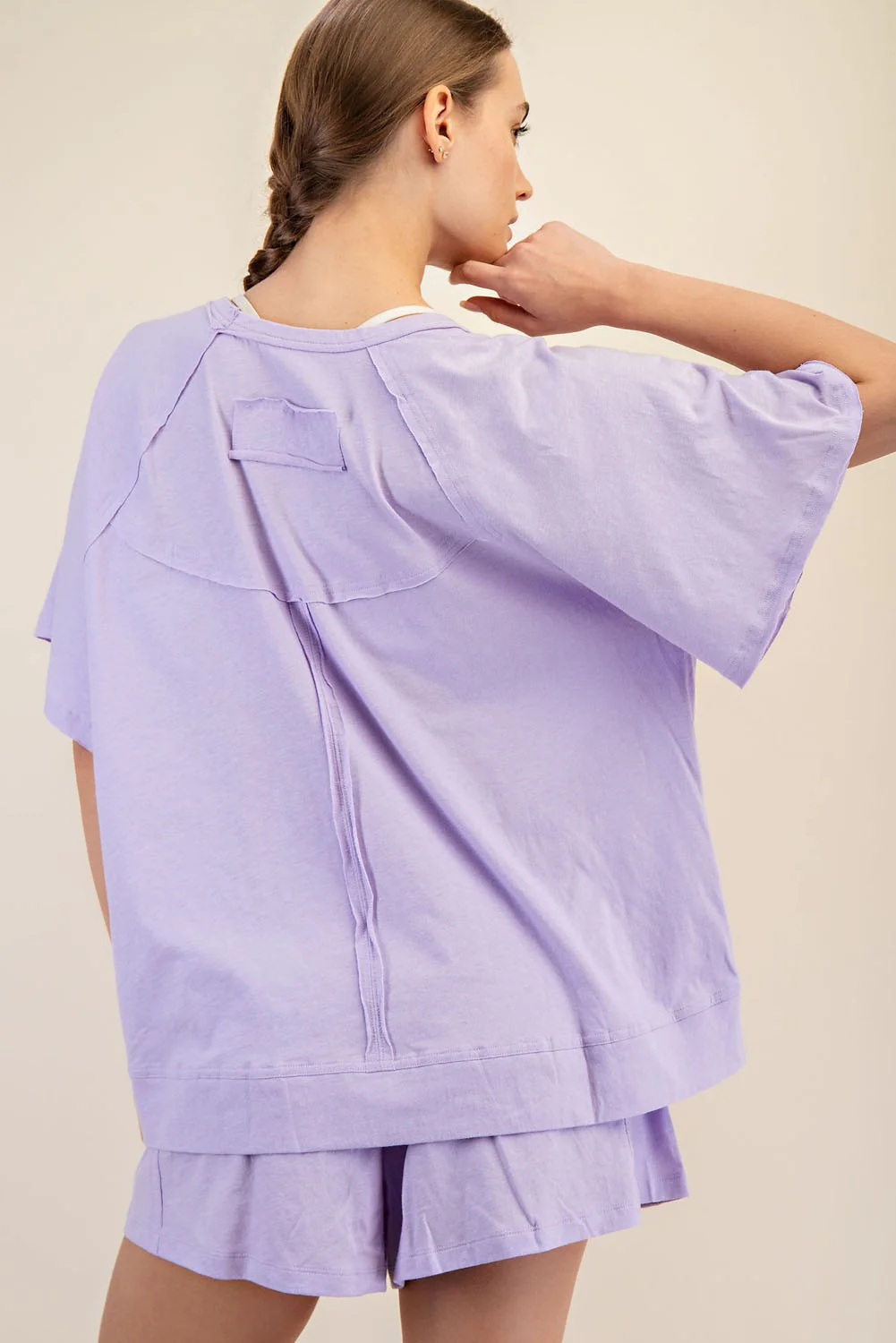 Lavender Oversized Raw Hem Short Sleeve Tee - Image 3