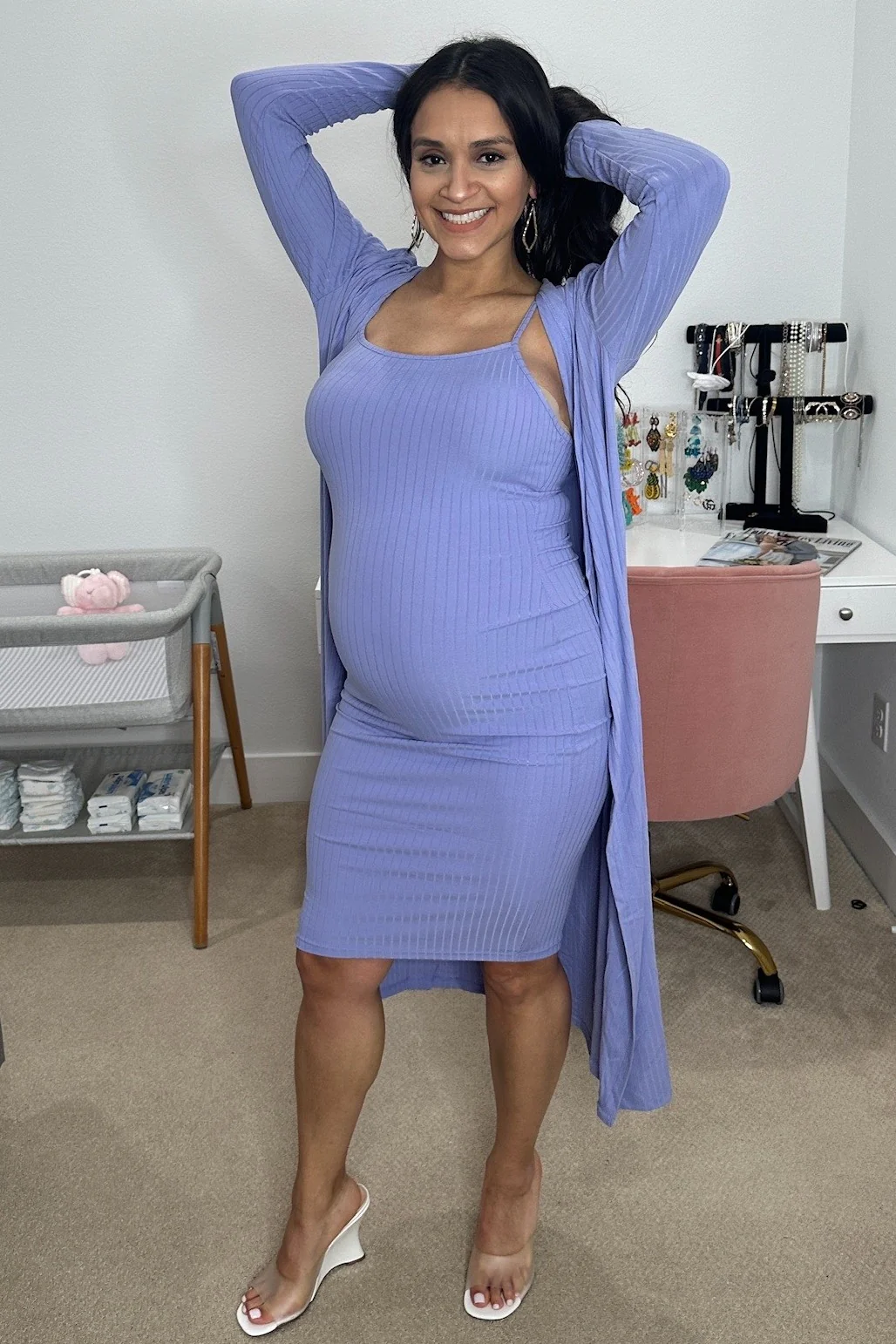 Lavender Ribbed Cardigan 2 Piece Maternity Set - Image 7