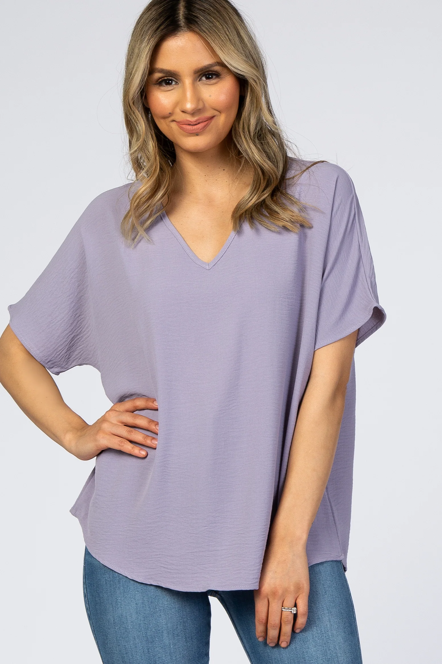 Lavender Short Sleeve Maternity Blouse - Image 4
