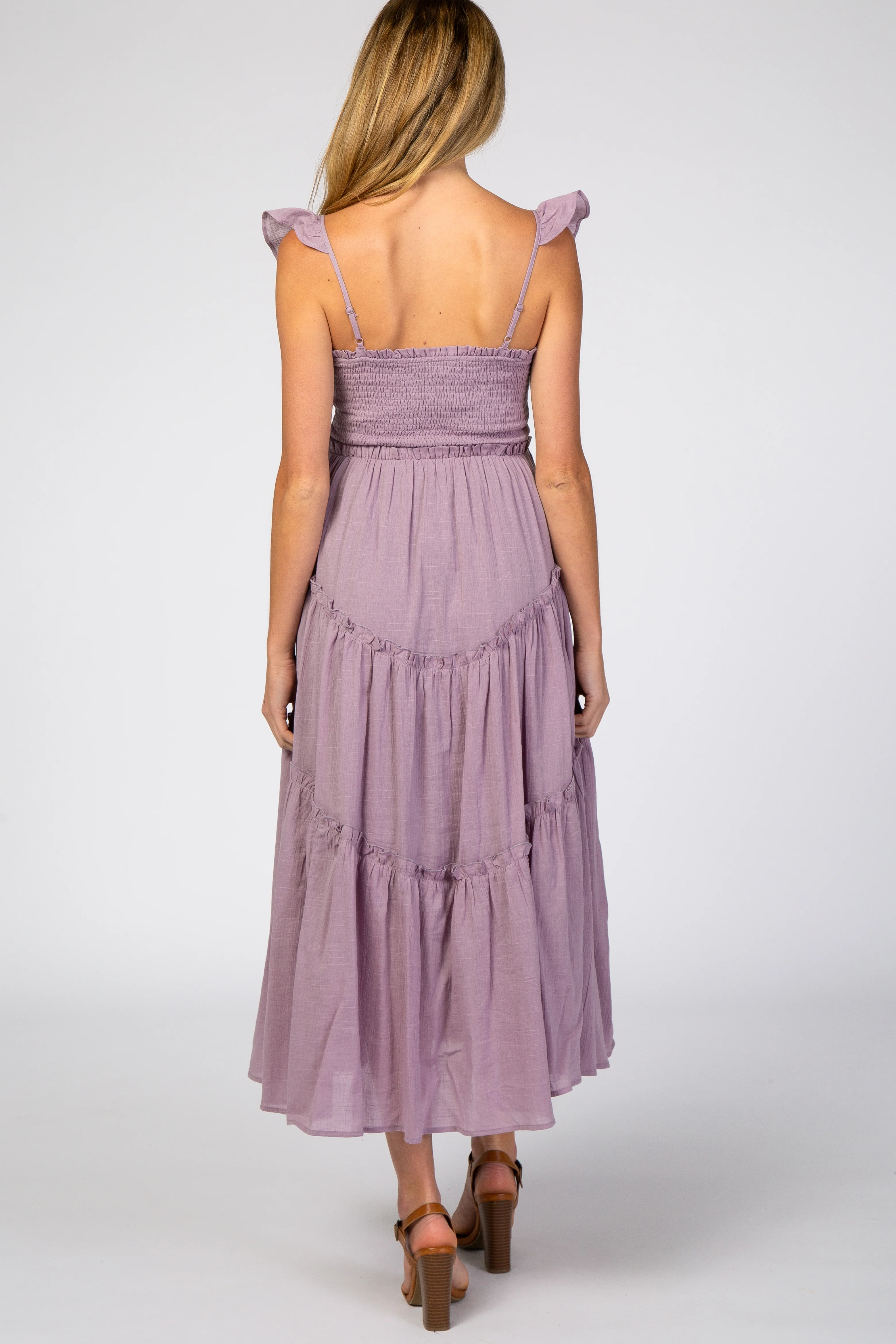 Lavender Smocked Ruffle Accent Maternity Dress - Image 3