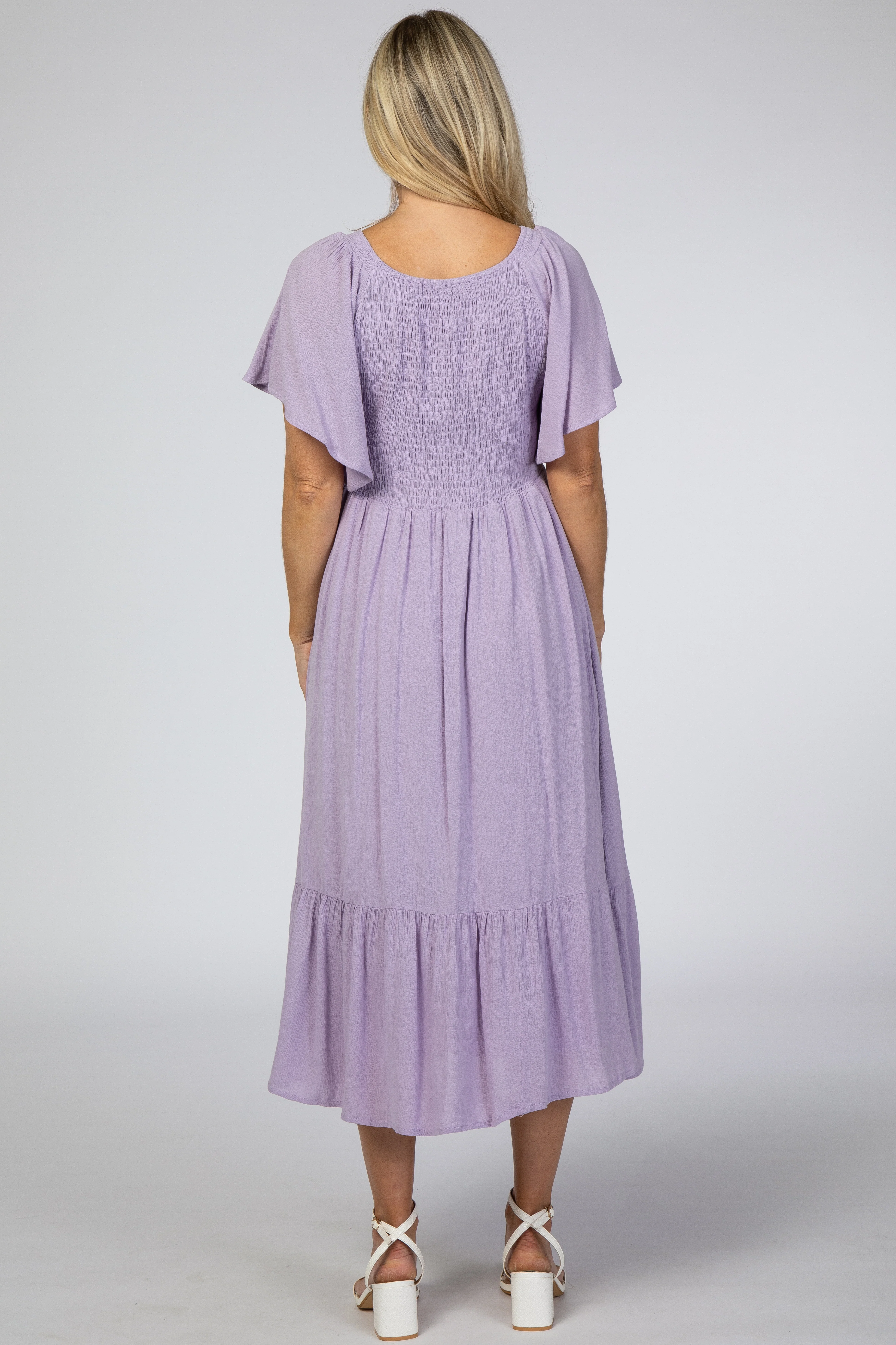 Lavender Smocked Ruffle Maternity Dress - Image 3