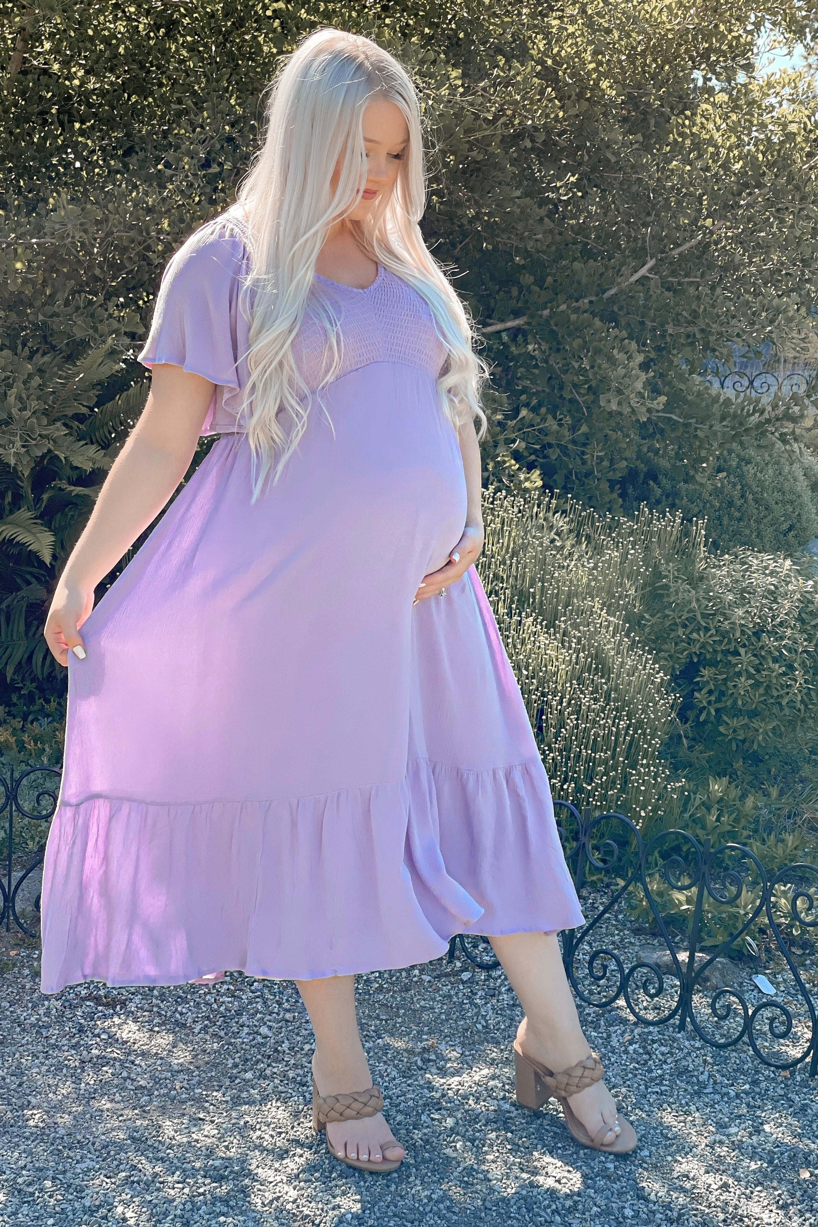 Lavender Smocked Ruffle Maternity Dress - Image 5