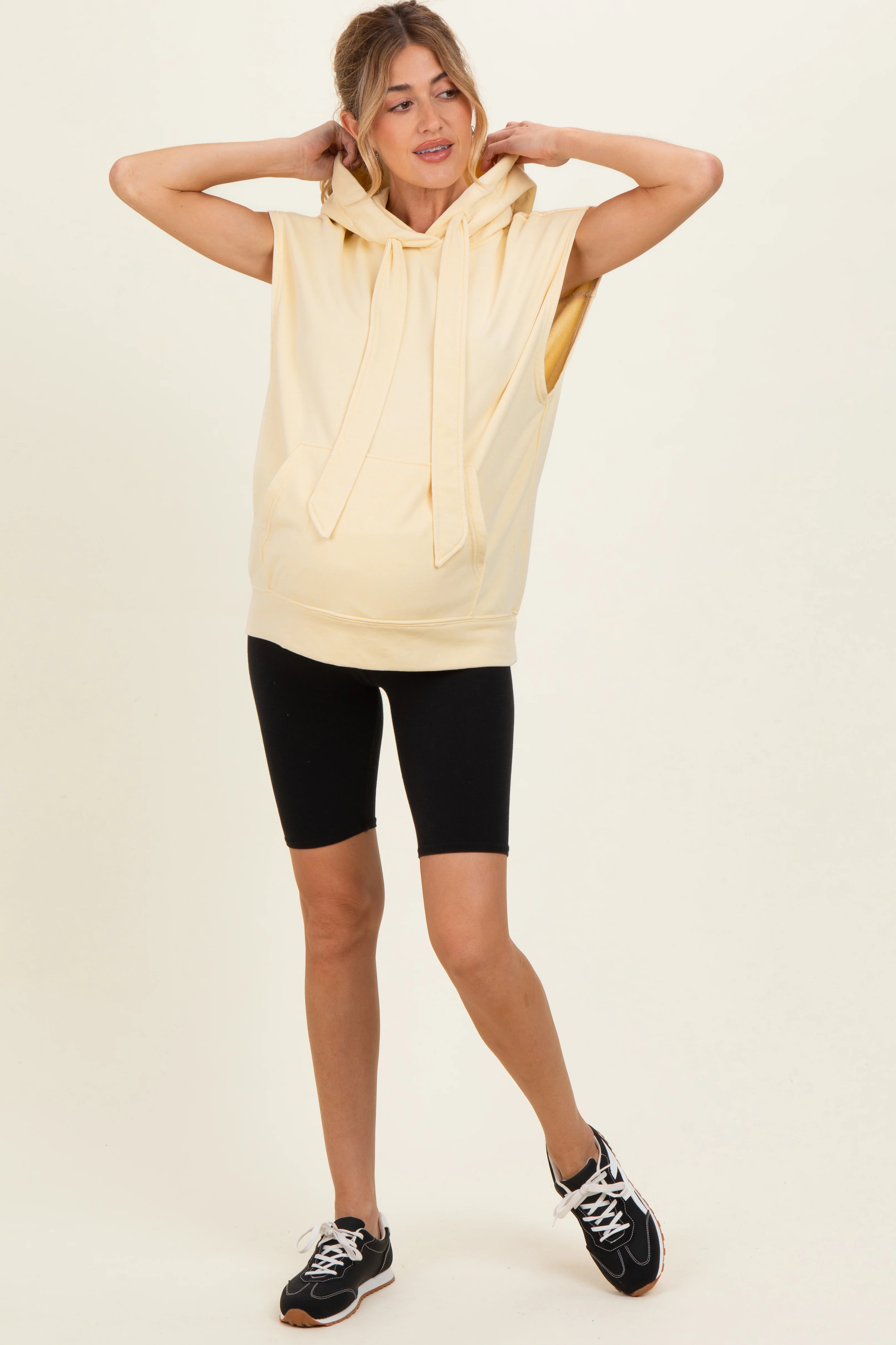 Lemon Mineral Wash Sleeveless Maternity Hoodie - Image 3