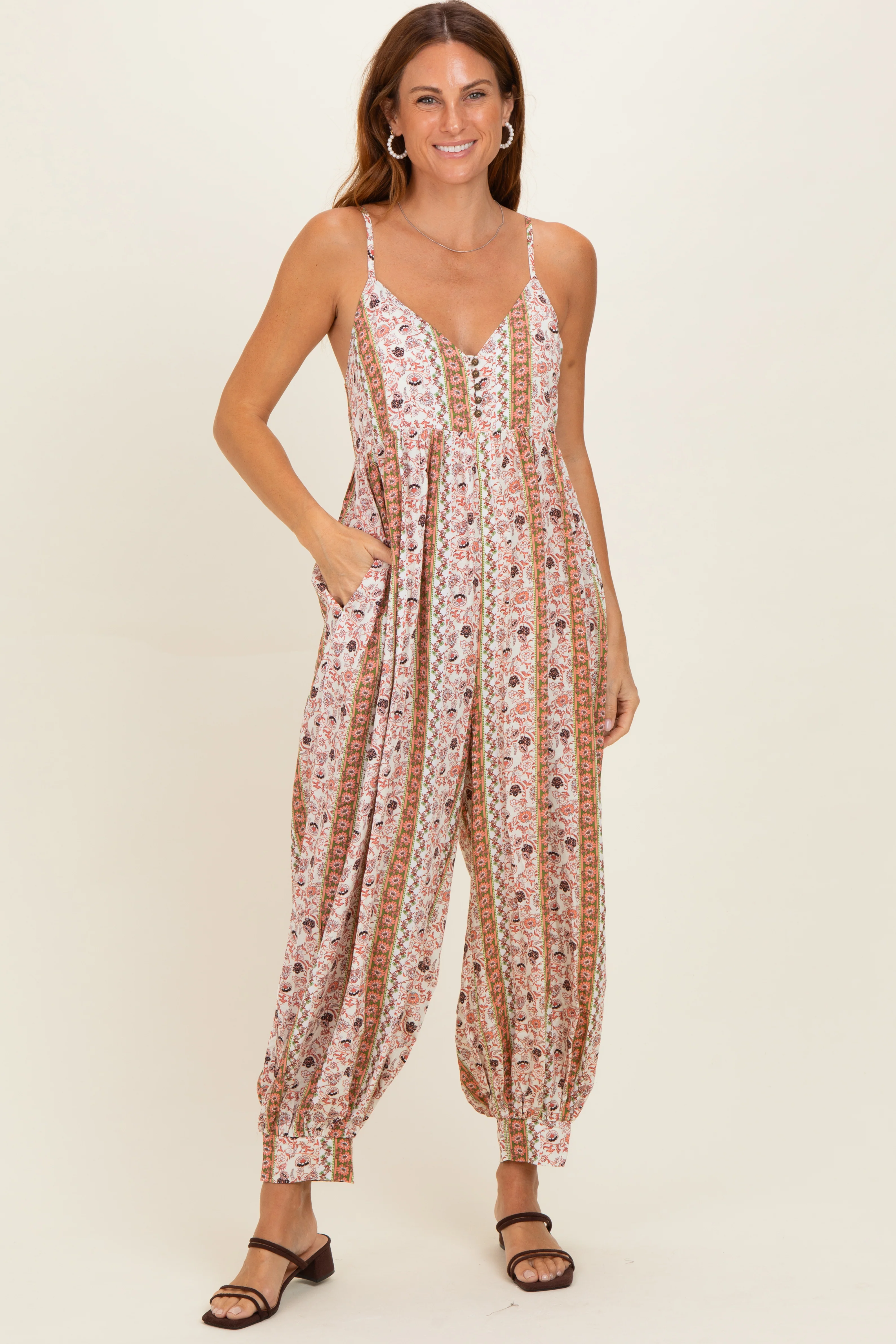 Lemongrass Floral Harem Leg Maternity Jumpsuit - Image 4