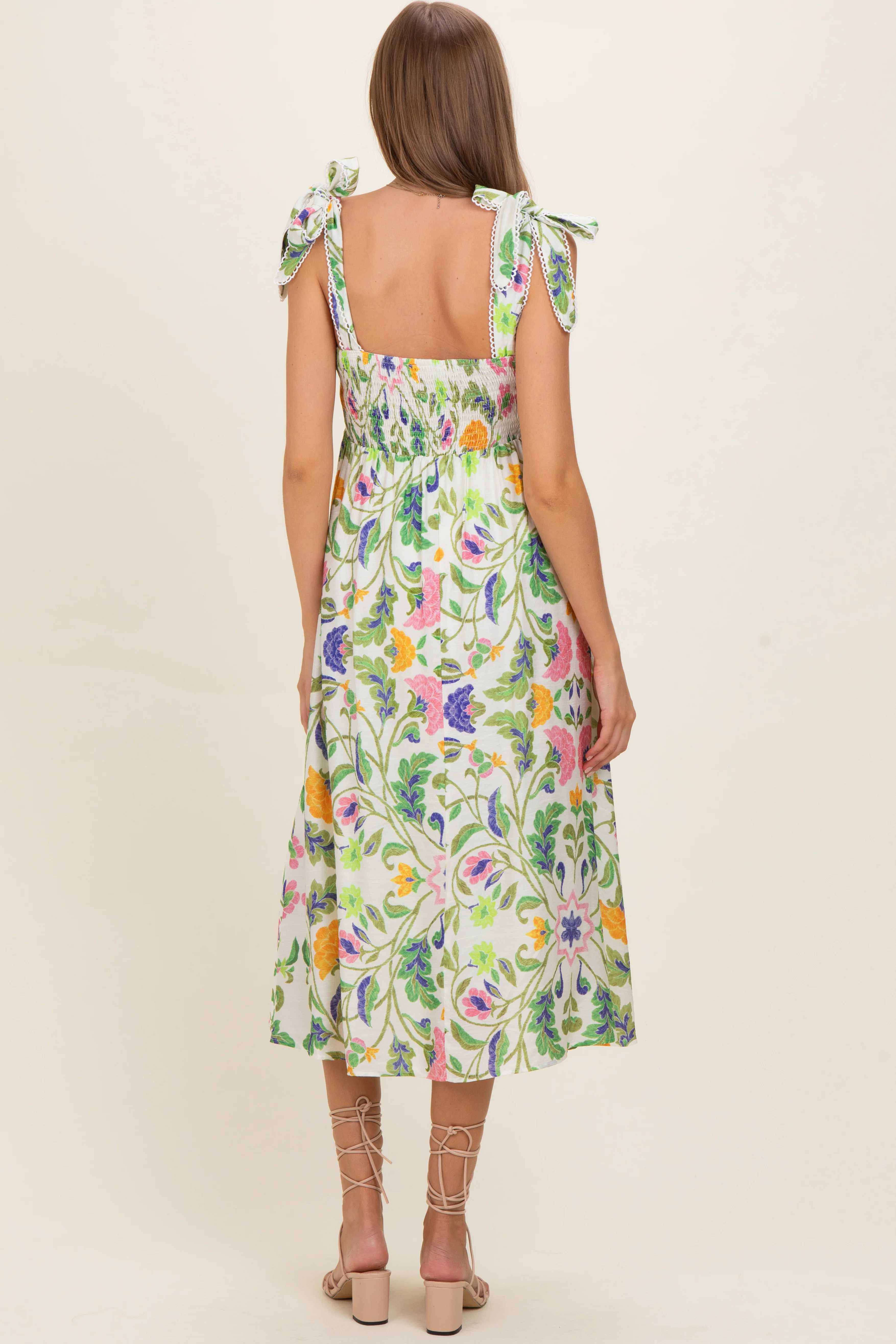 Lemongrass Floral Shoulder Tie Maternity Midi Dress - Image 3