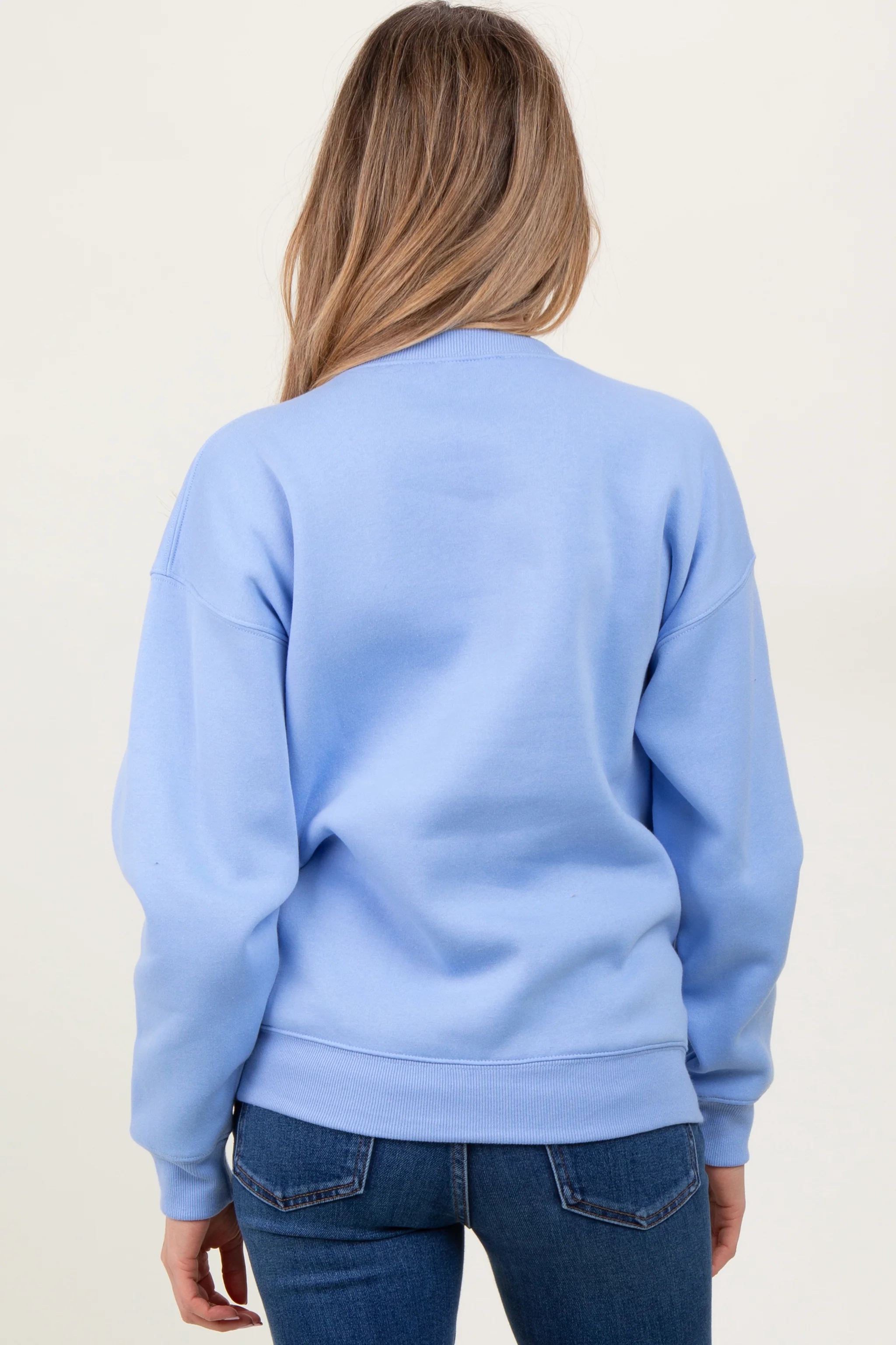 Light Blue Basic Fleece Crewneck Maternity Sweatshirt - Image 4