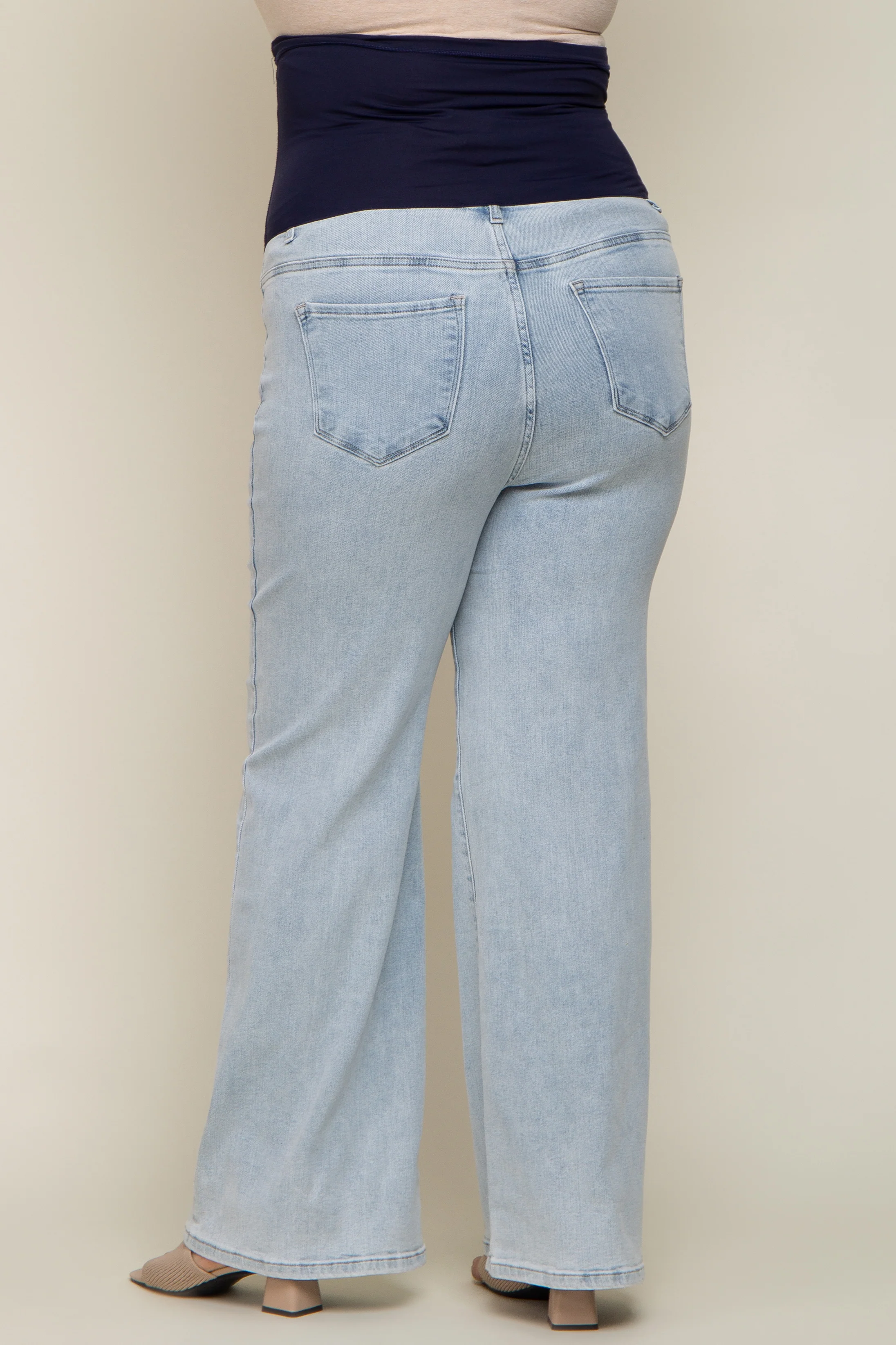 Light Blue Basic Maternity Plus Wide Leg Jeans - Image 4
