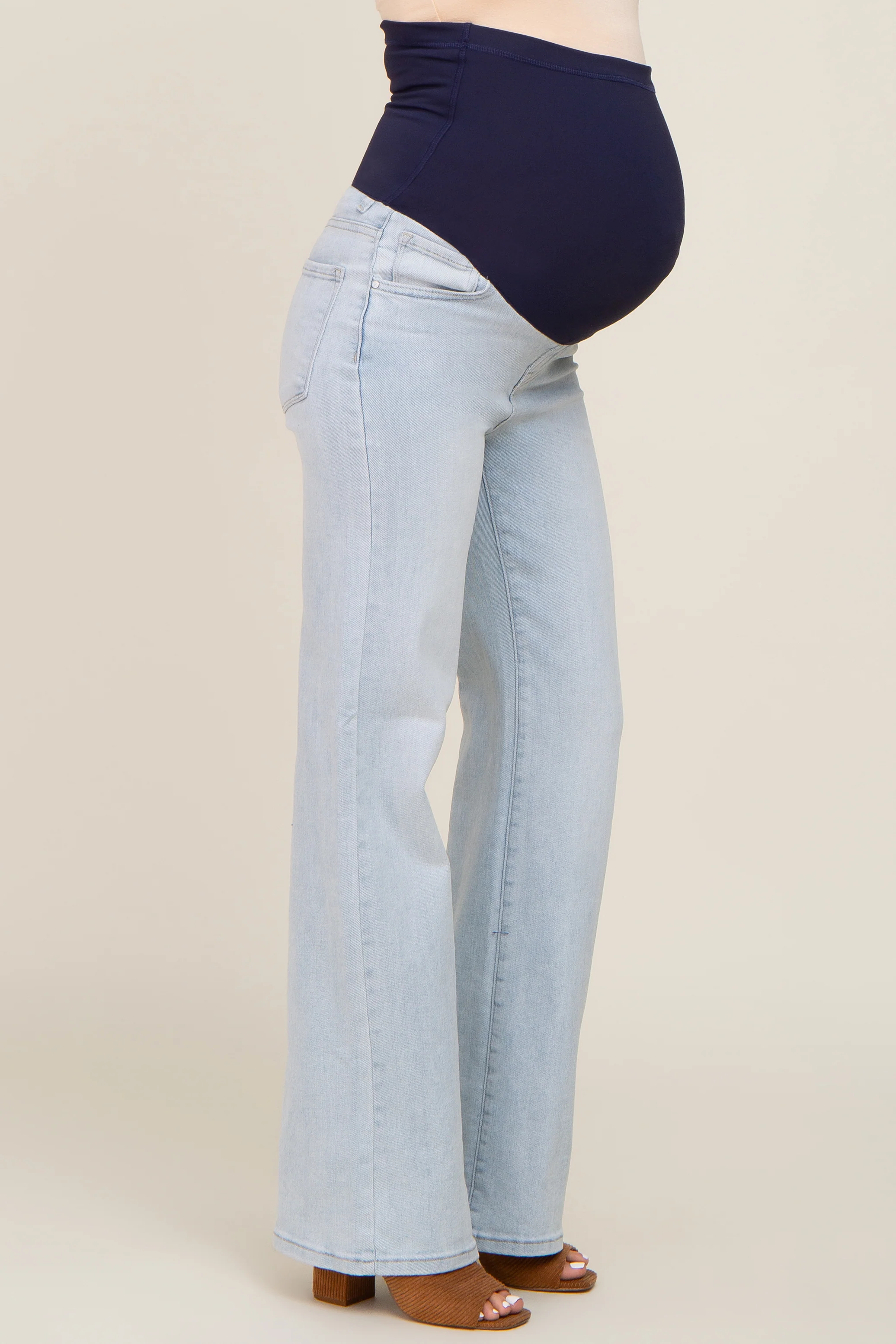 Light Blue Basic Maternity Wide Leg Jeans - Image 3