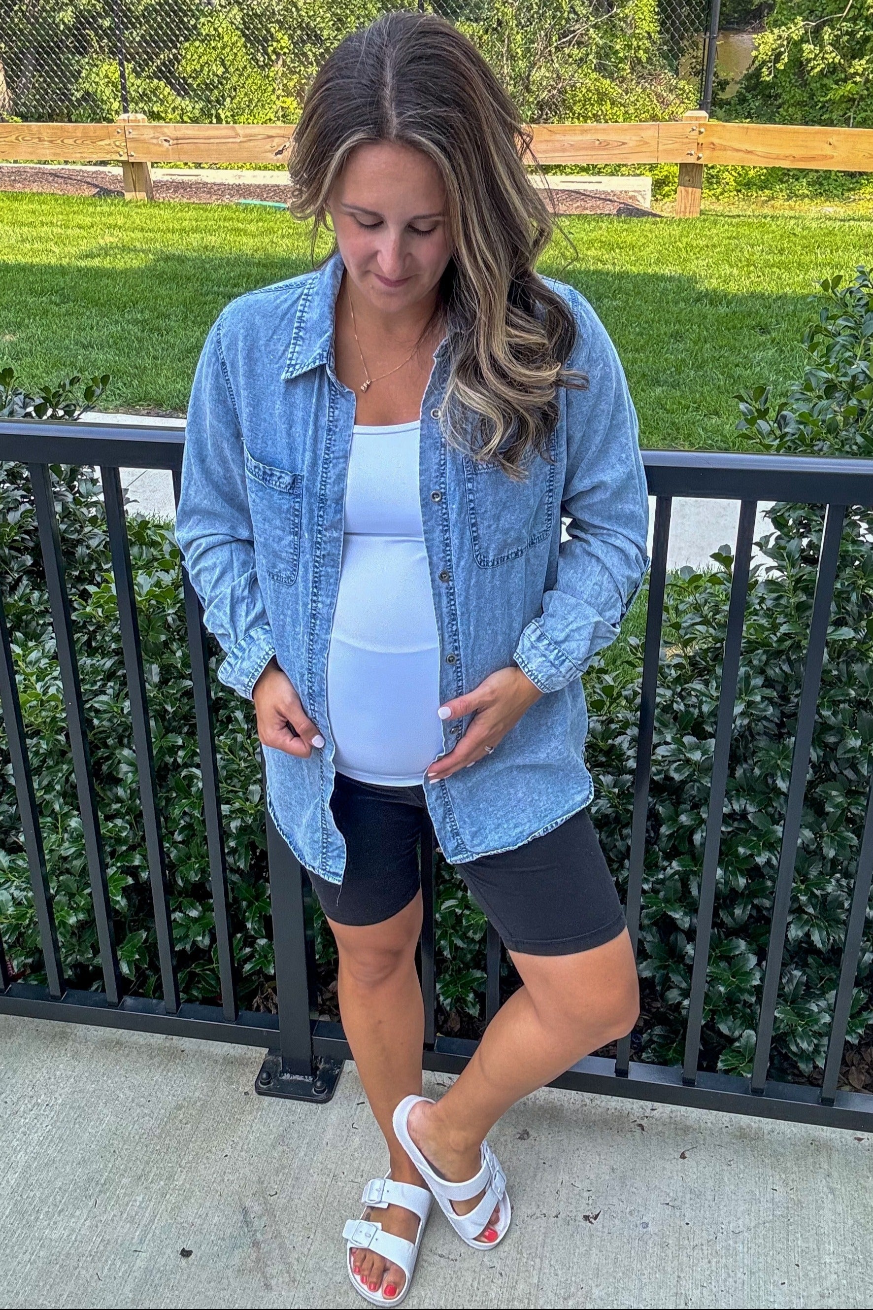 Light Blue Chambray Maternity Rolled Cuff Shirt - Image 6