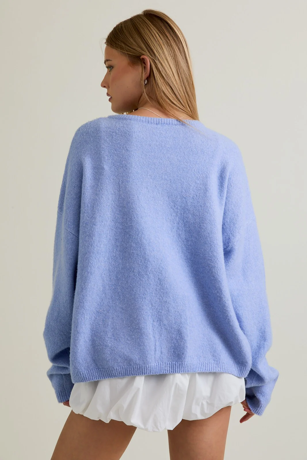 Light Blue Classic Crew Neck Button Cardigan - Image 3