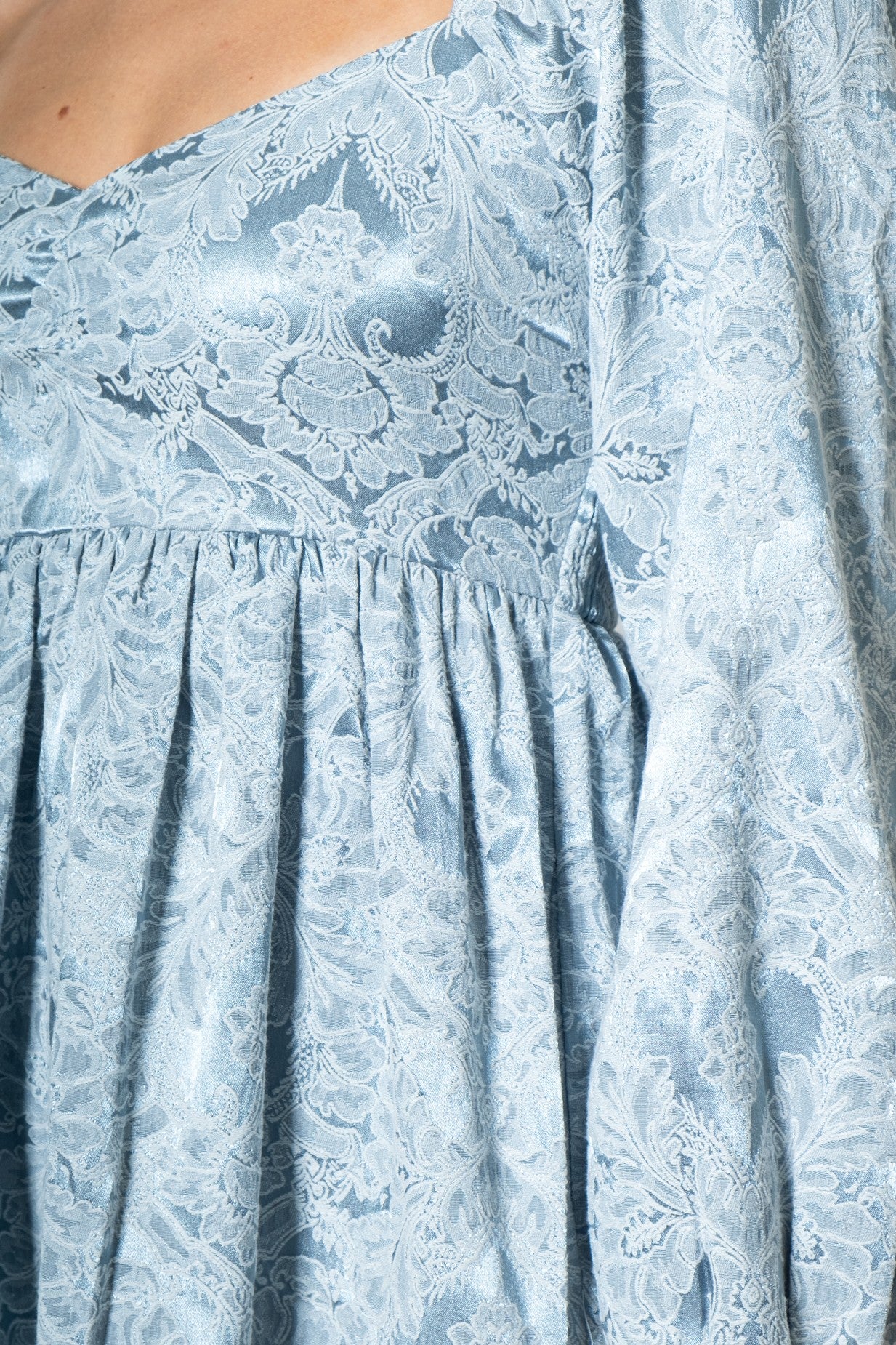 Light Blue Damask Jacquard Long Sleeve Dress - Image 6