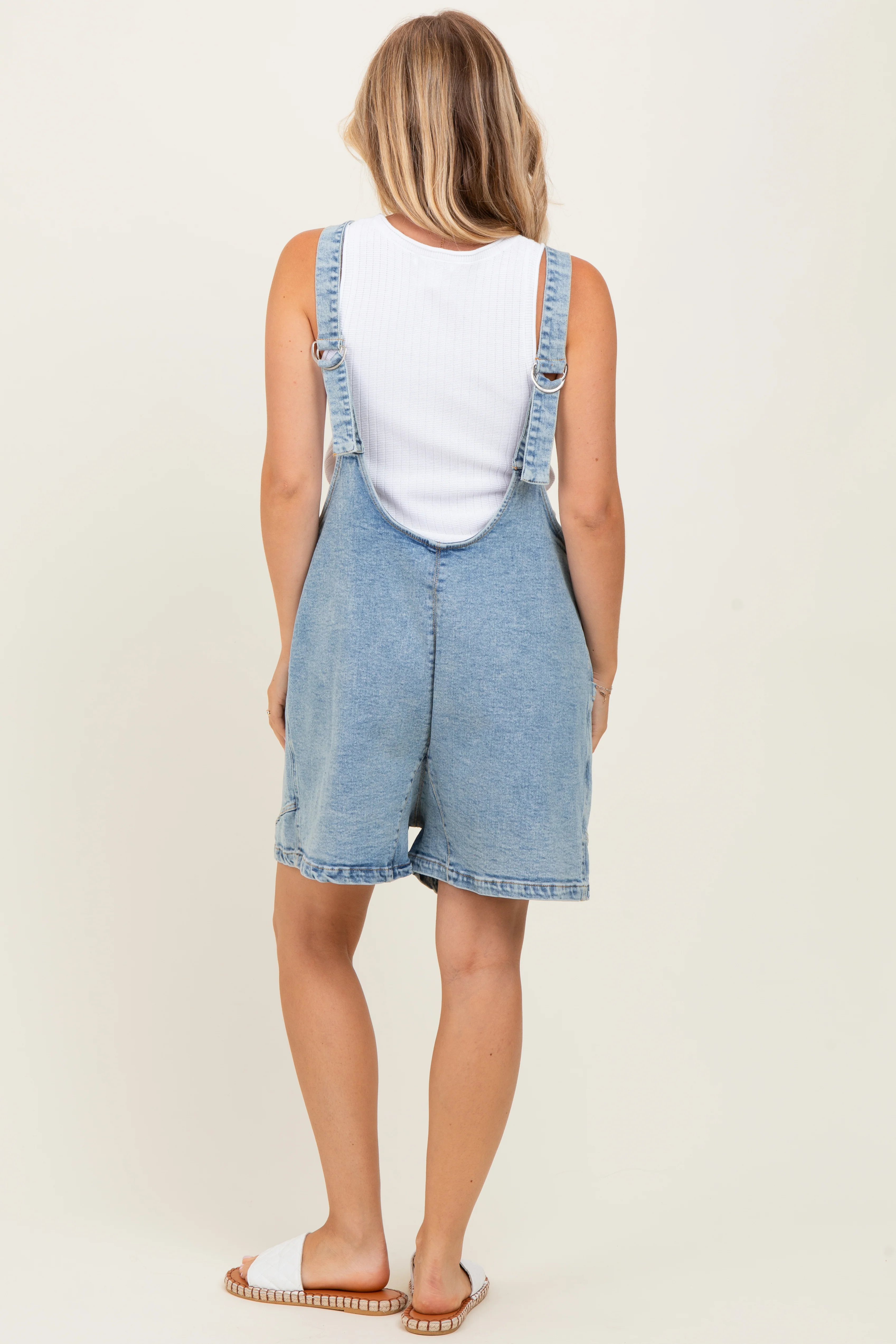 Light Blue Denim Scoop Neck Short Overall - Image 3