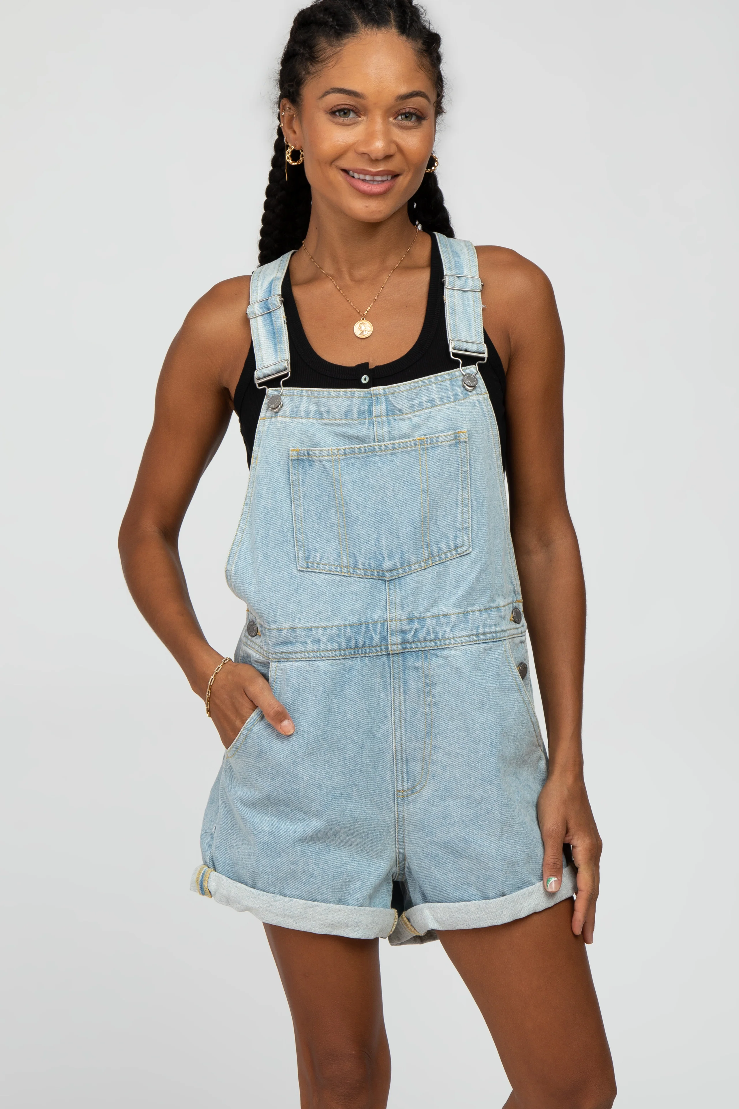 Light Blue Denim Short Overalls - Image 4
