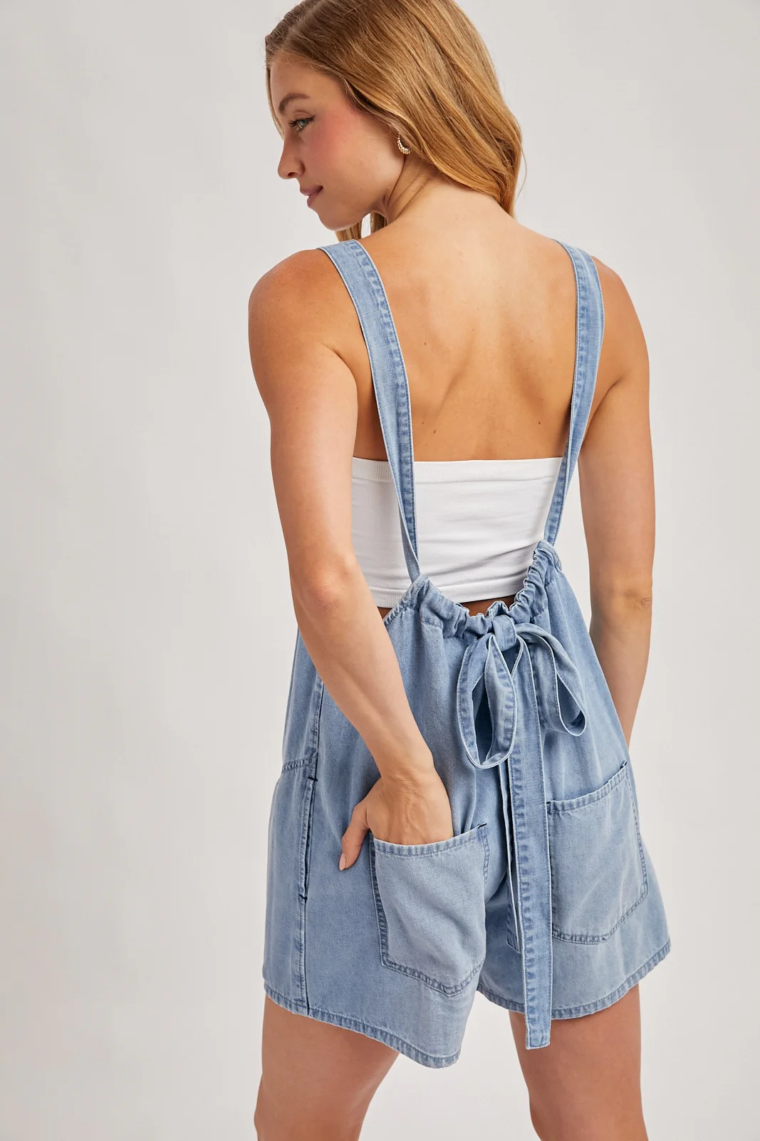 Light Blue Denim Shortall Romper - Image 4