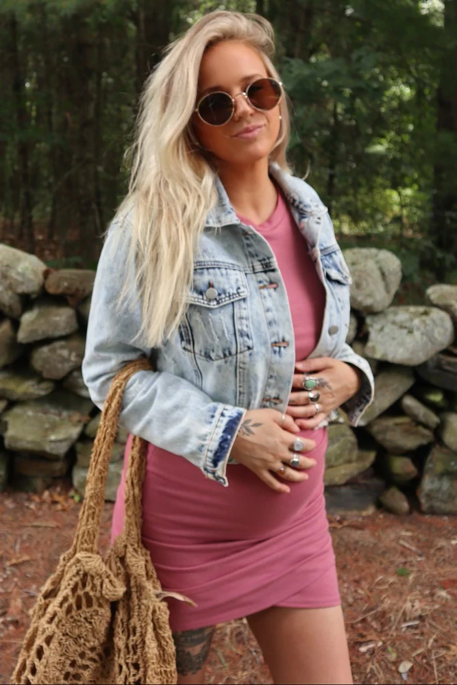 Light Blue Distressed Cropped Maternity Denim Jacket - Image 6