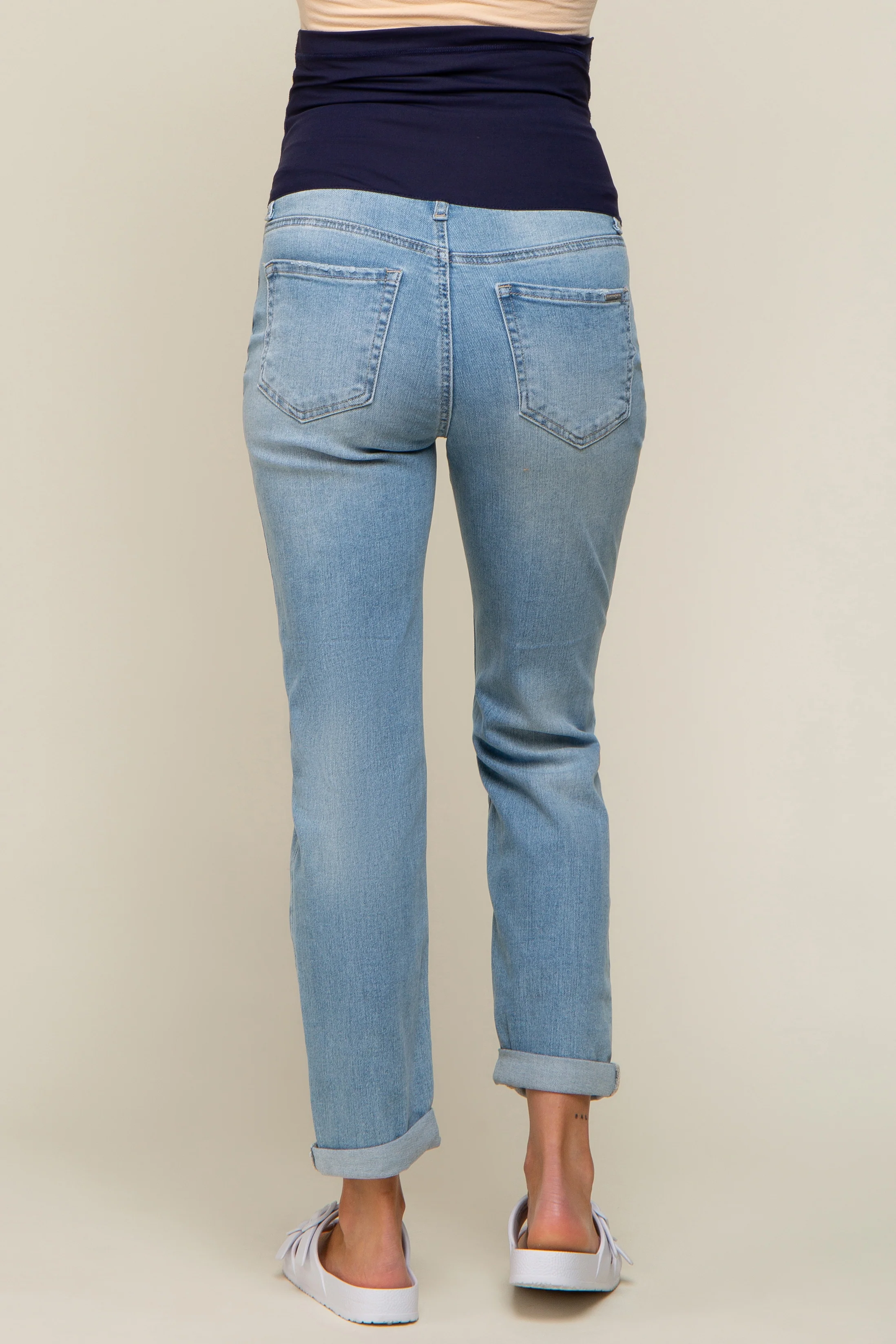 Light Blue Distressed Cuffed Maternity Skinny Jeans - Image 4