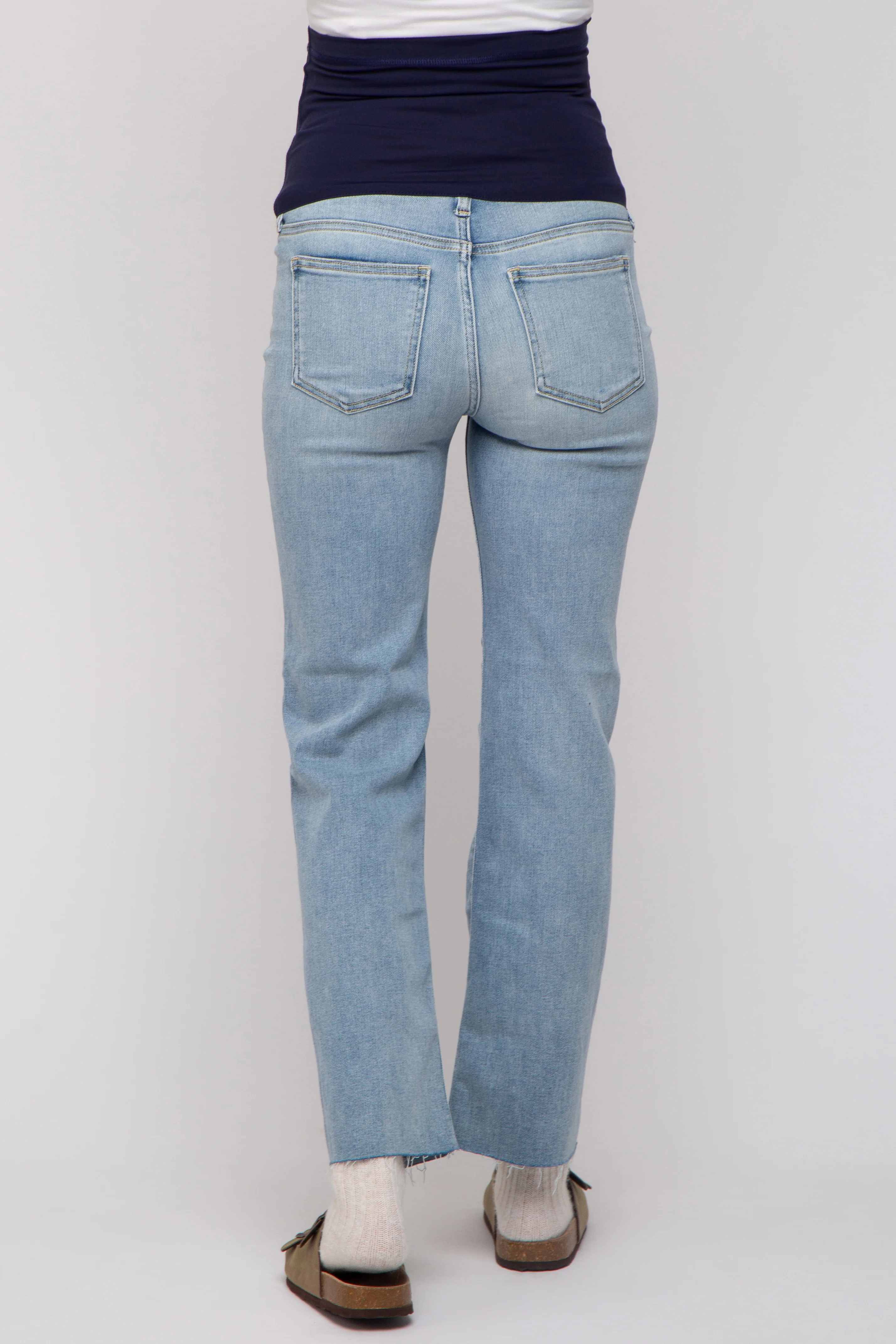 Light Blue Distressed Knee Maternity Jeans - Image 4