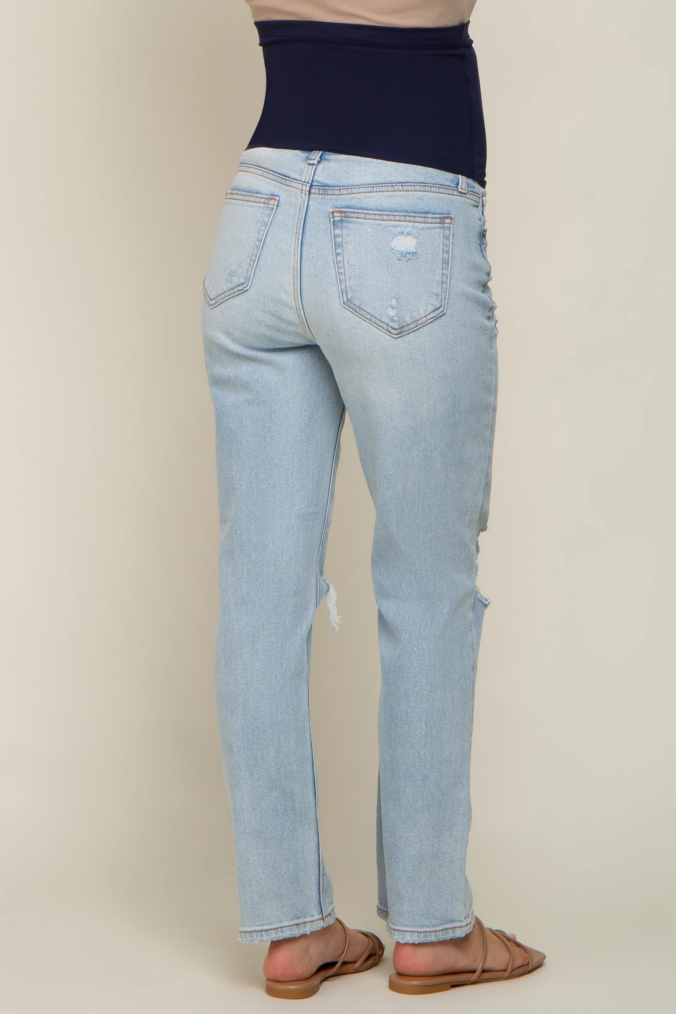Light Blue Distressed Knee Maternity Jeans - Image 4