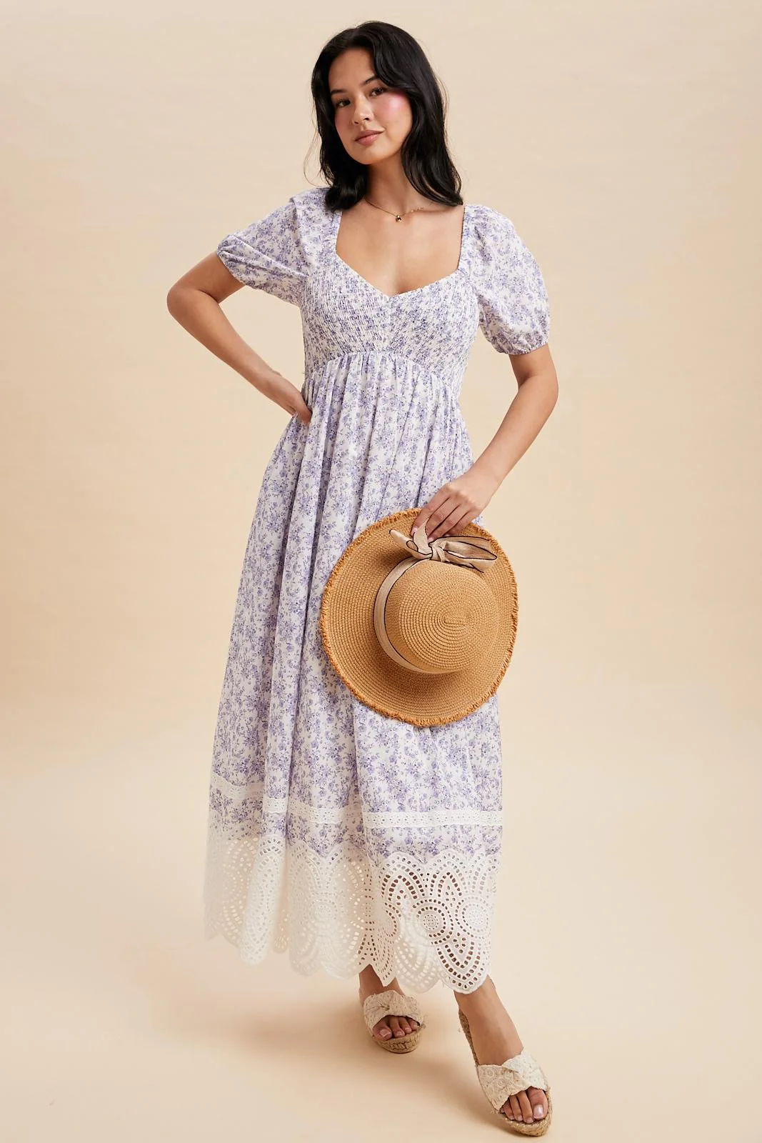 Light Blue Floral Smocked Maxi Dress - Image 2