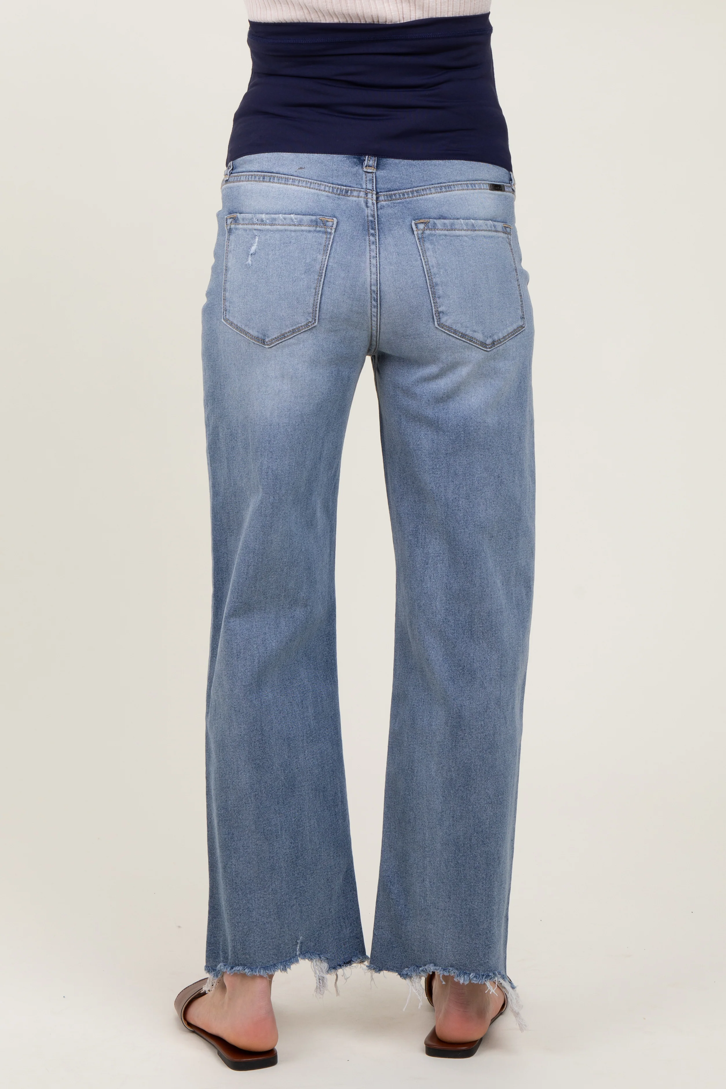Light Blue Fringe Hem Maternity Wide Leg Jeans - Image 5