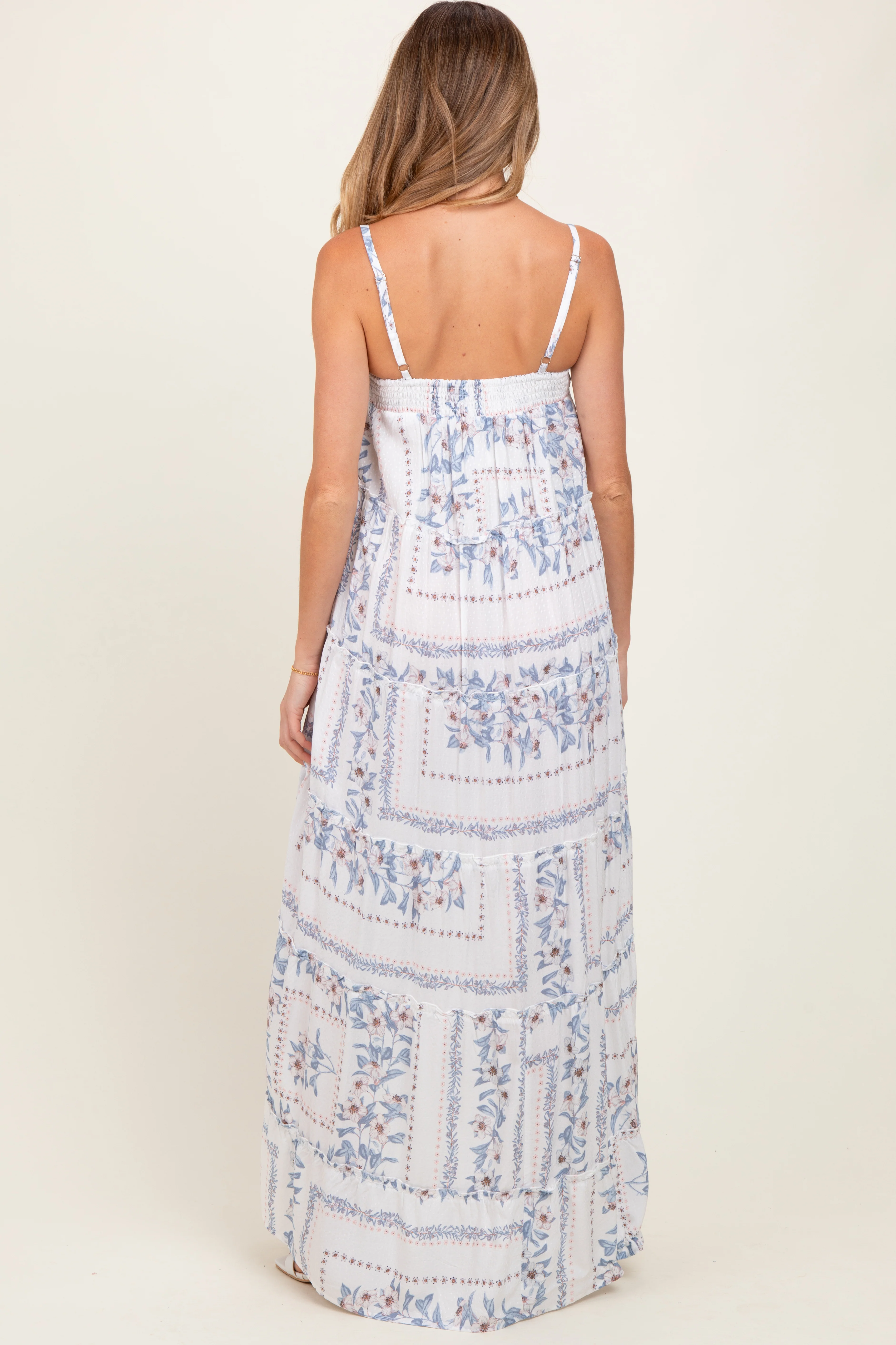 Light Blue Hi-Lo Spaghetti Strap Patchwork Ruffle Maternity Maxi Dress - Image 4