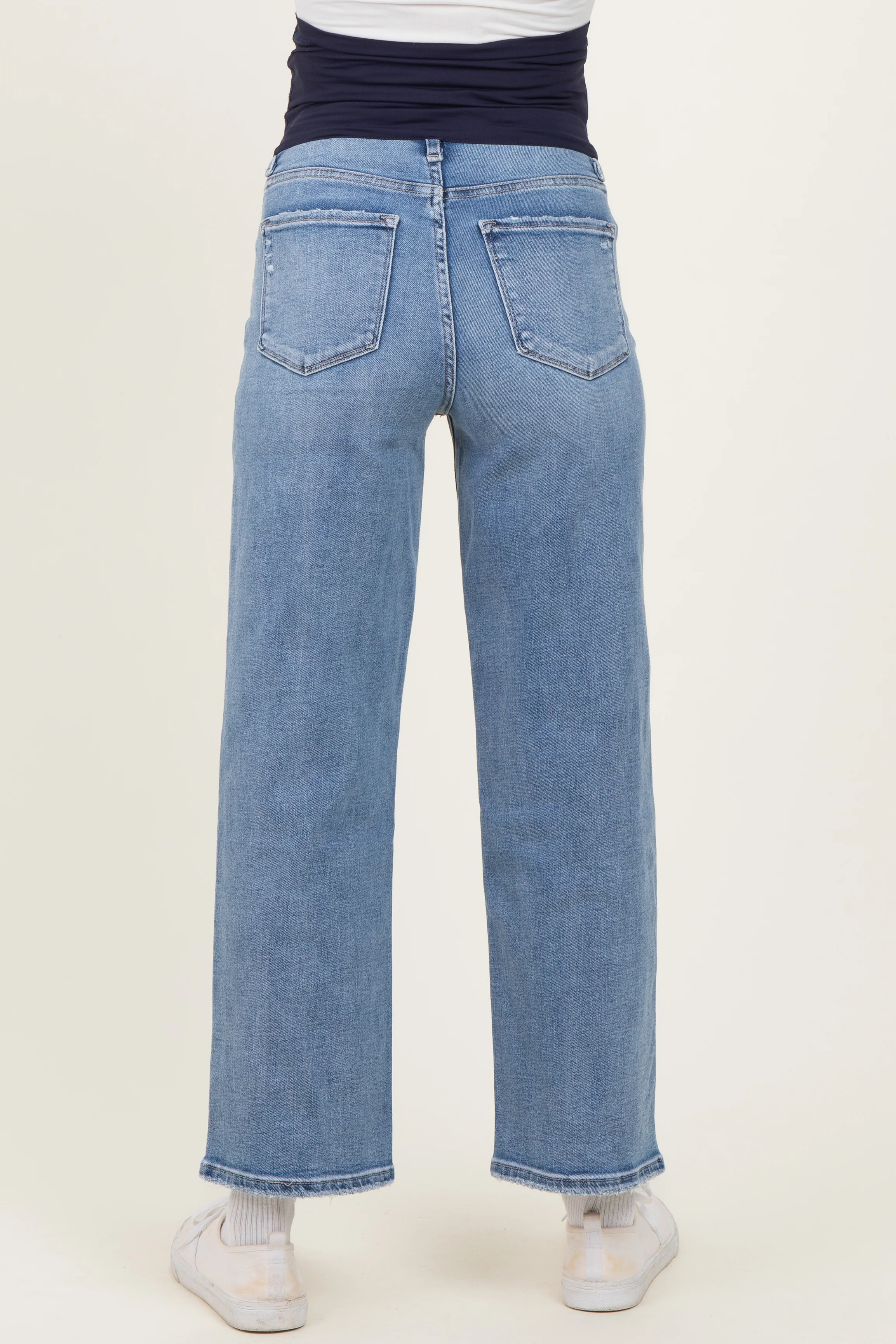 Light Blue Lightly Distressed Ankle Slim Maternity Wide Leg Jeans - Image 5