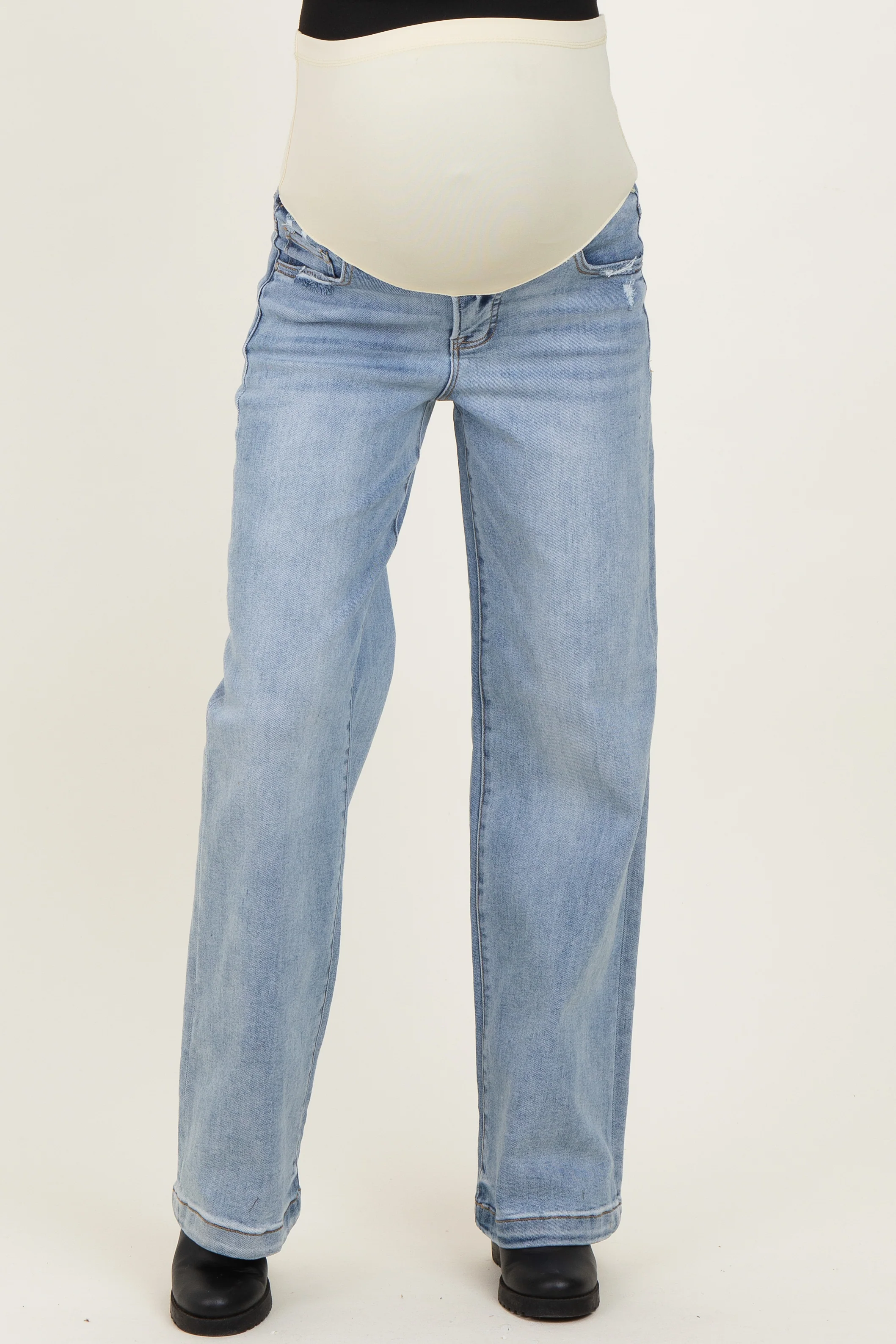 Light Blue Lightly Distressed Maternity Wide Leg Jeans - Image 2
