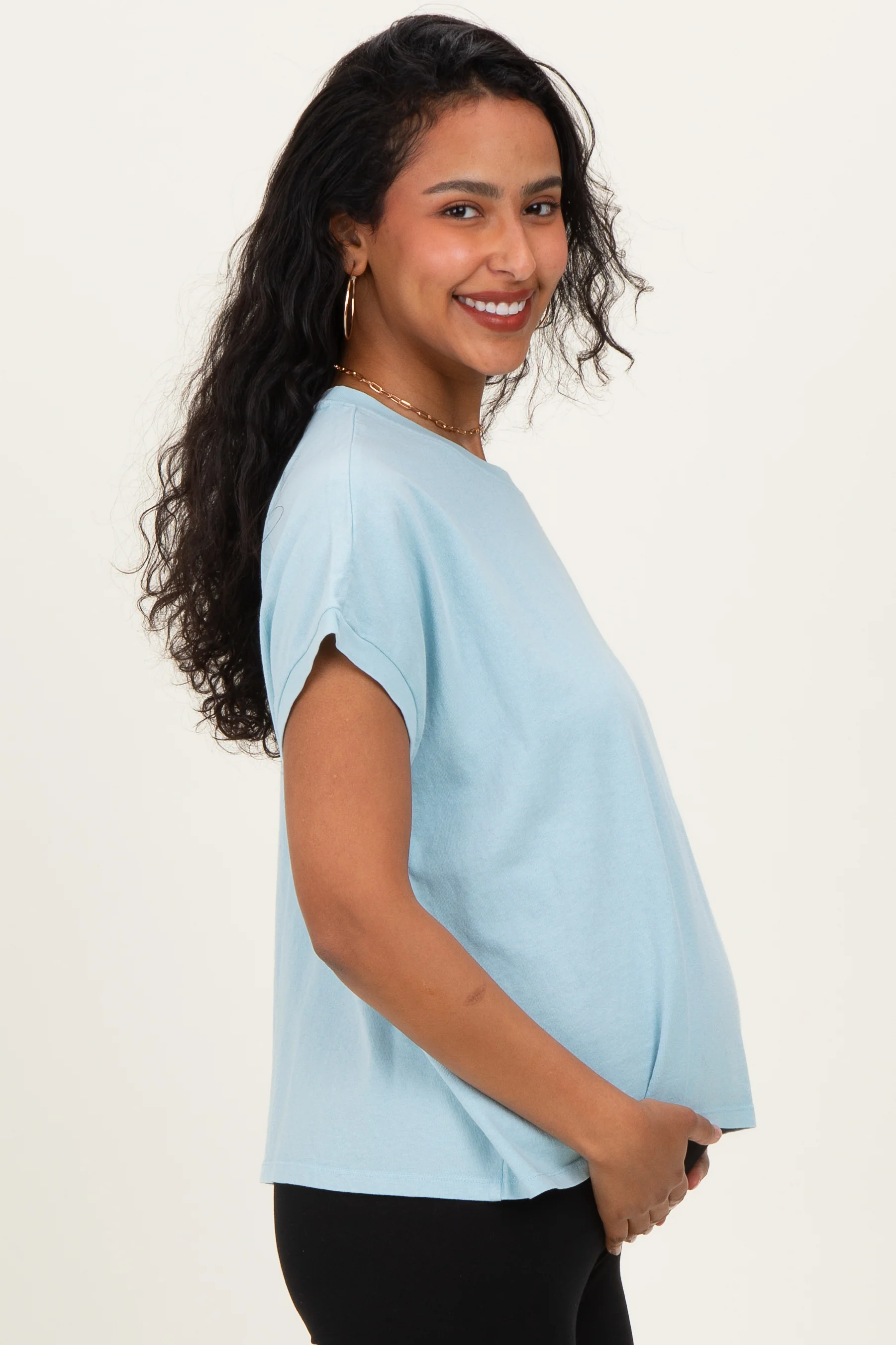 Light Blue Mineral Wash Boxy Fit Maternity T-Shirt - Image 3
