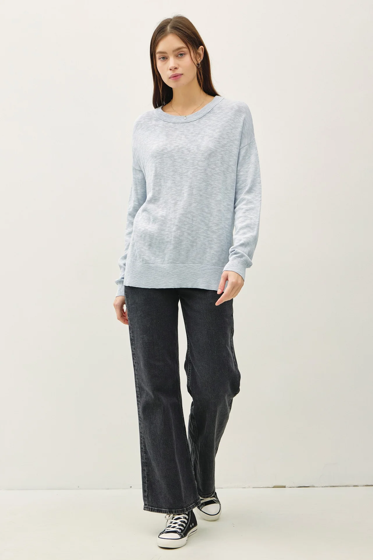 Light Blue Oversized Slub Knit Sweater - Image 3