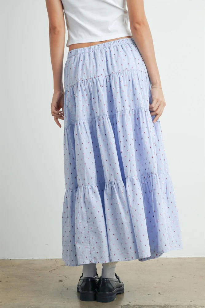 Light Blue Printed Tiered Maxi Skirt - Image 3