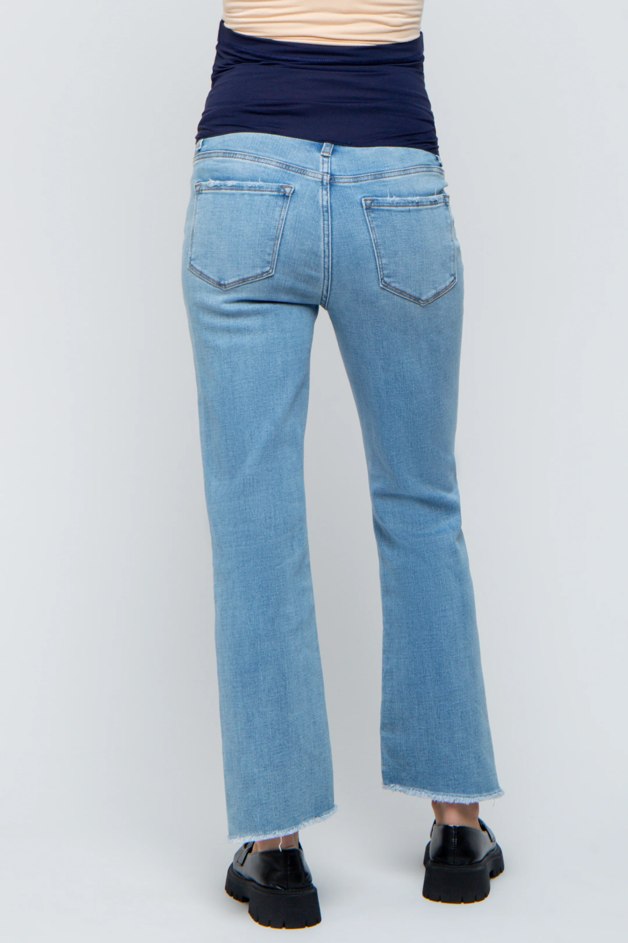 Light Blue Raw Edge Crop Maternity Jeans - Image 5