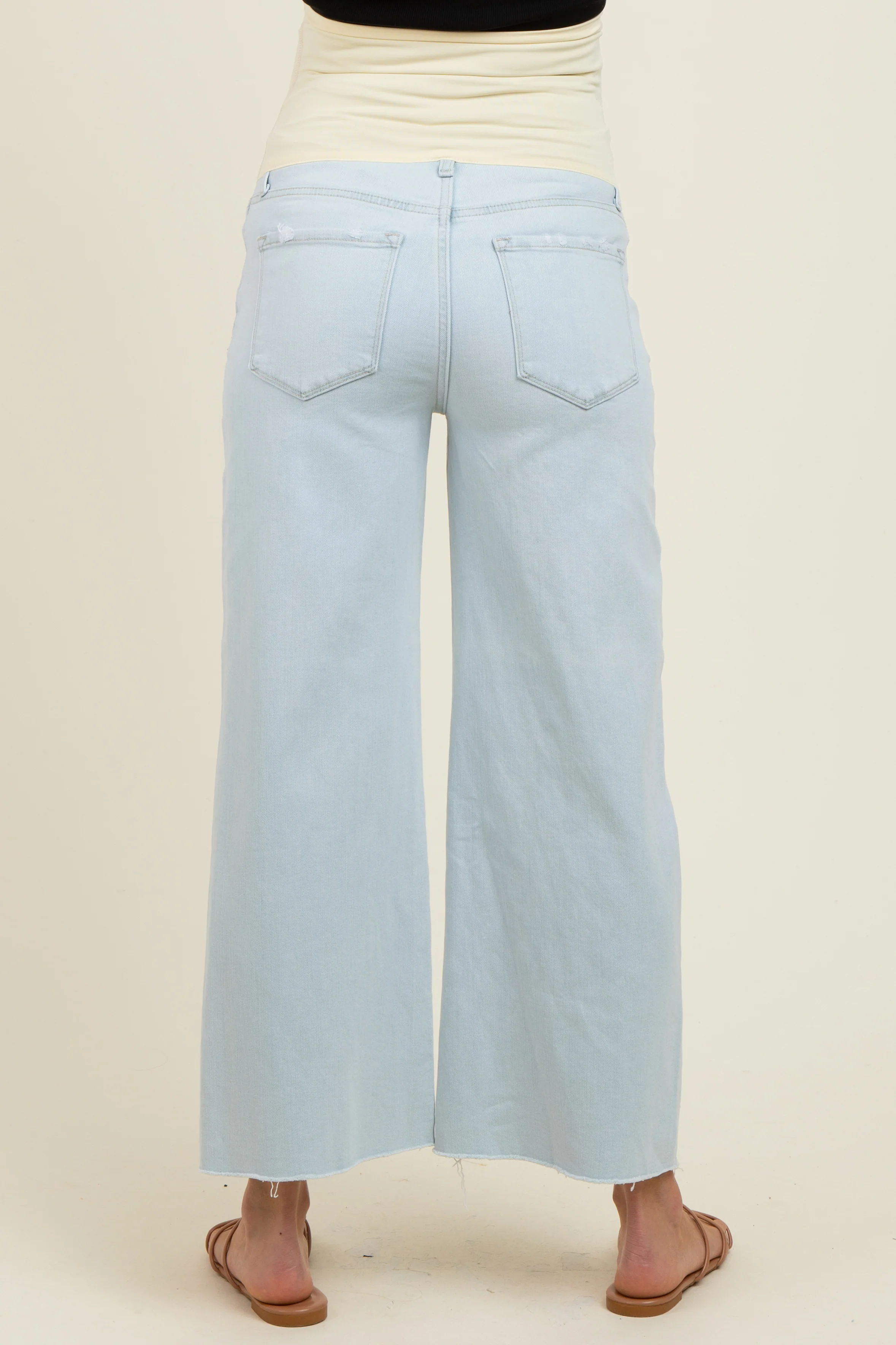Light Blue Raw Hem Cropped Wide Leg Maternity Jeans - Image 4
