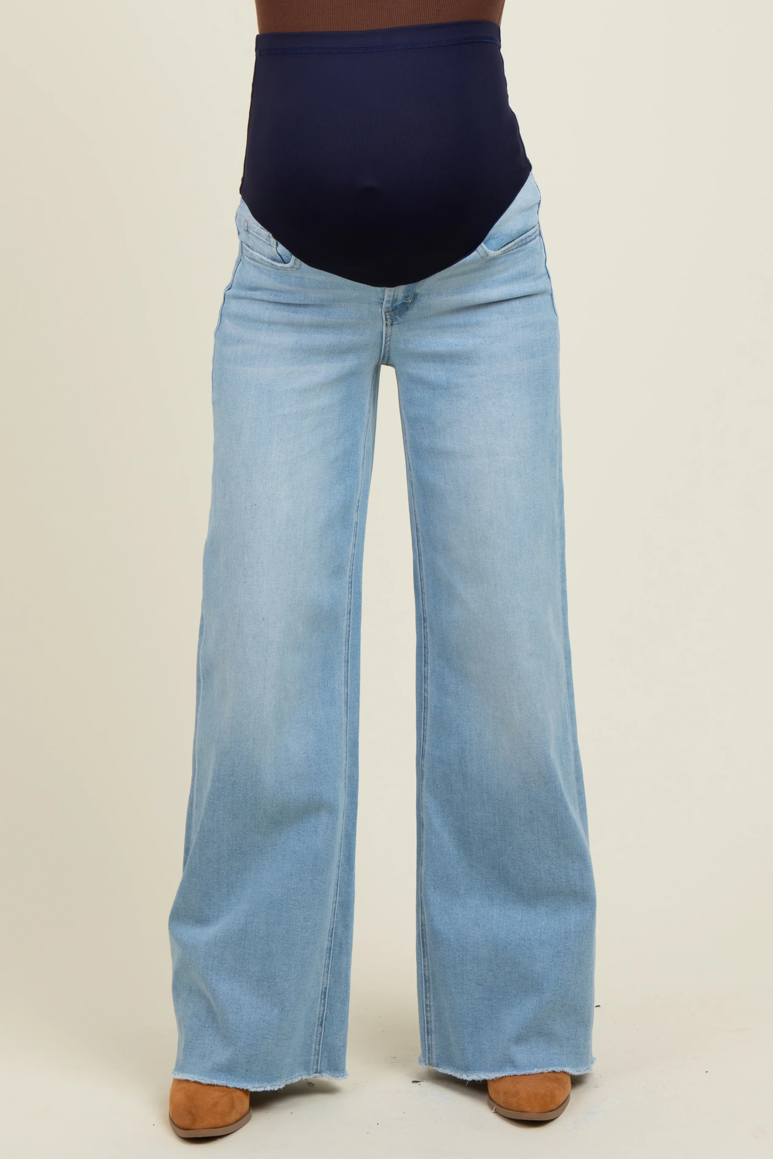 Light Blue Raw Hem Wide Leg Maternity Jeans - Image 2