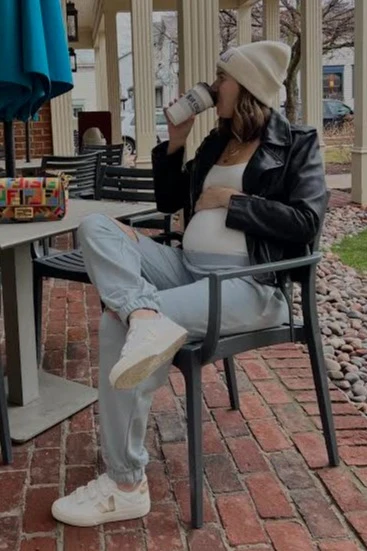 Light Blue Ripped Knee Maternity Sweatpants - Image 5