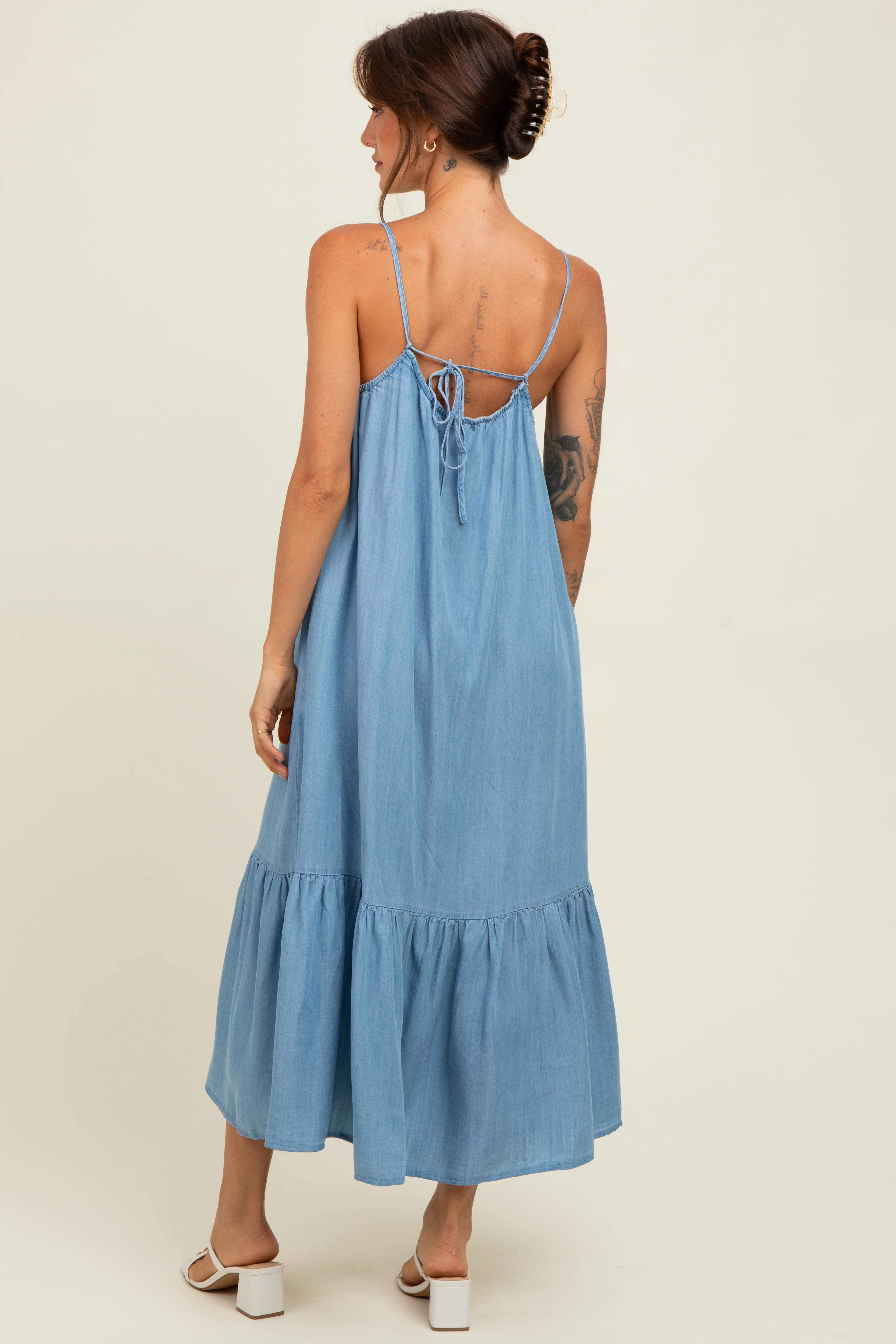 Light Blue Ruffle Hem Cami Midi Dress - Image 4