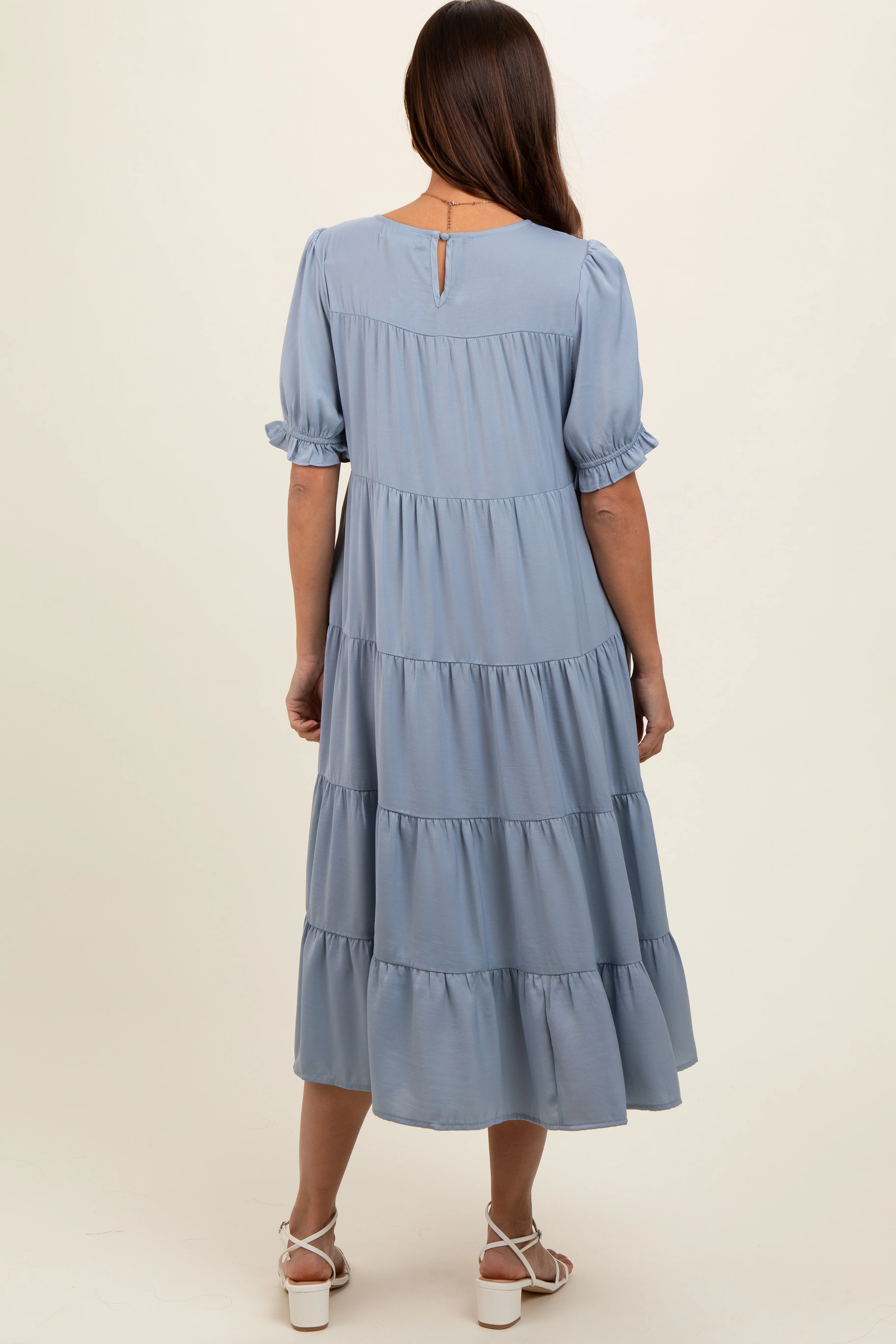 Light Blue Short Sleeve Maternity Dress - Image 4
