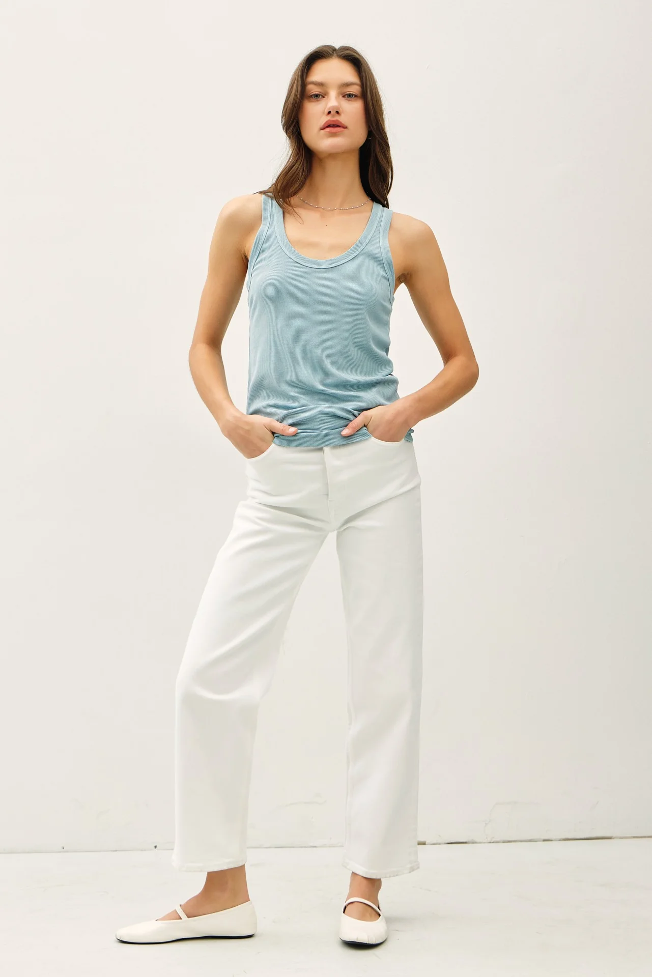 Light Blue Sleeveless Ribbed Top - Image 2