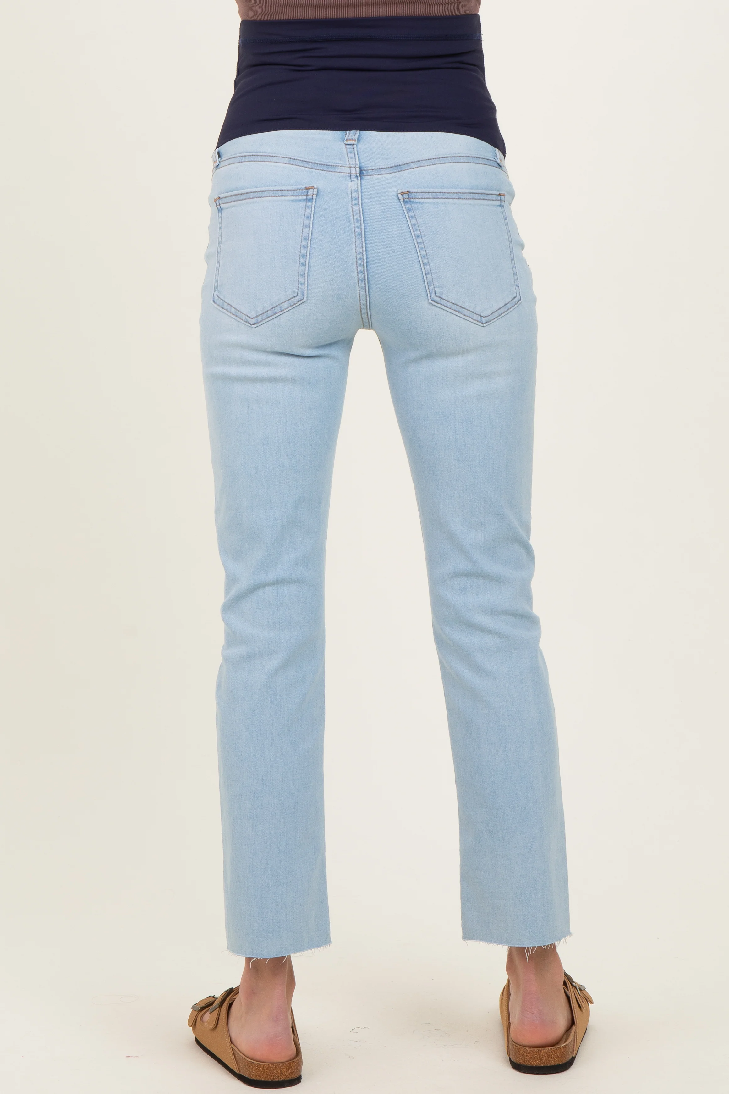 Light Blue Slim Fit Raw Hem Maternity Jeans - Image 4