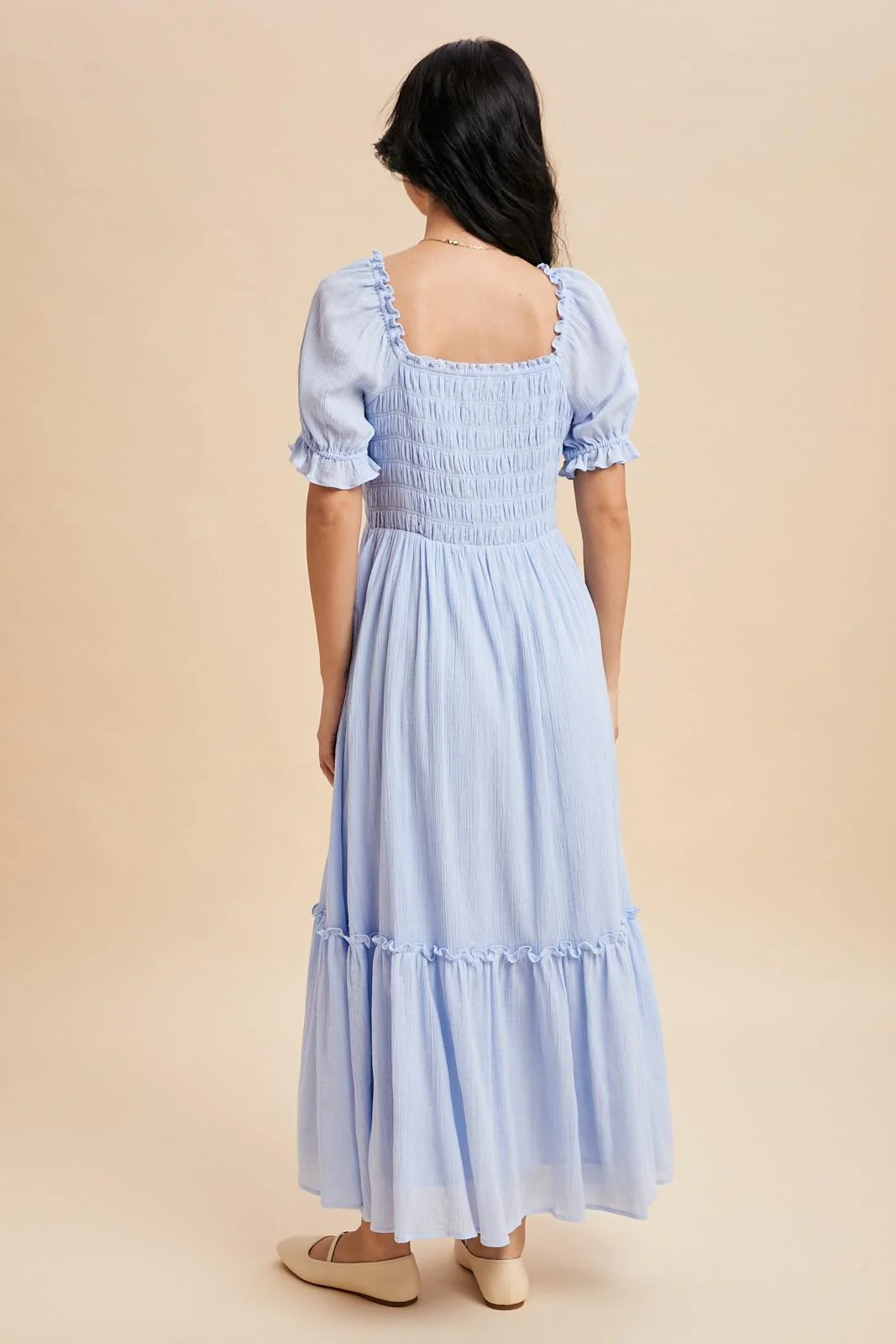 Light Blue Smocked Button Down Maxi Dress - Image 4