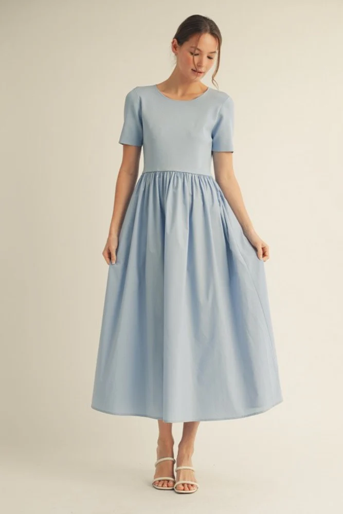 Light Blue Solid Maternity Maxi Dress - Image 5