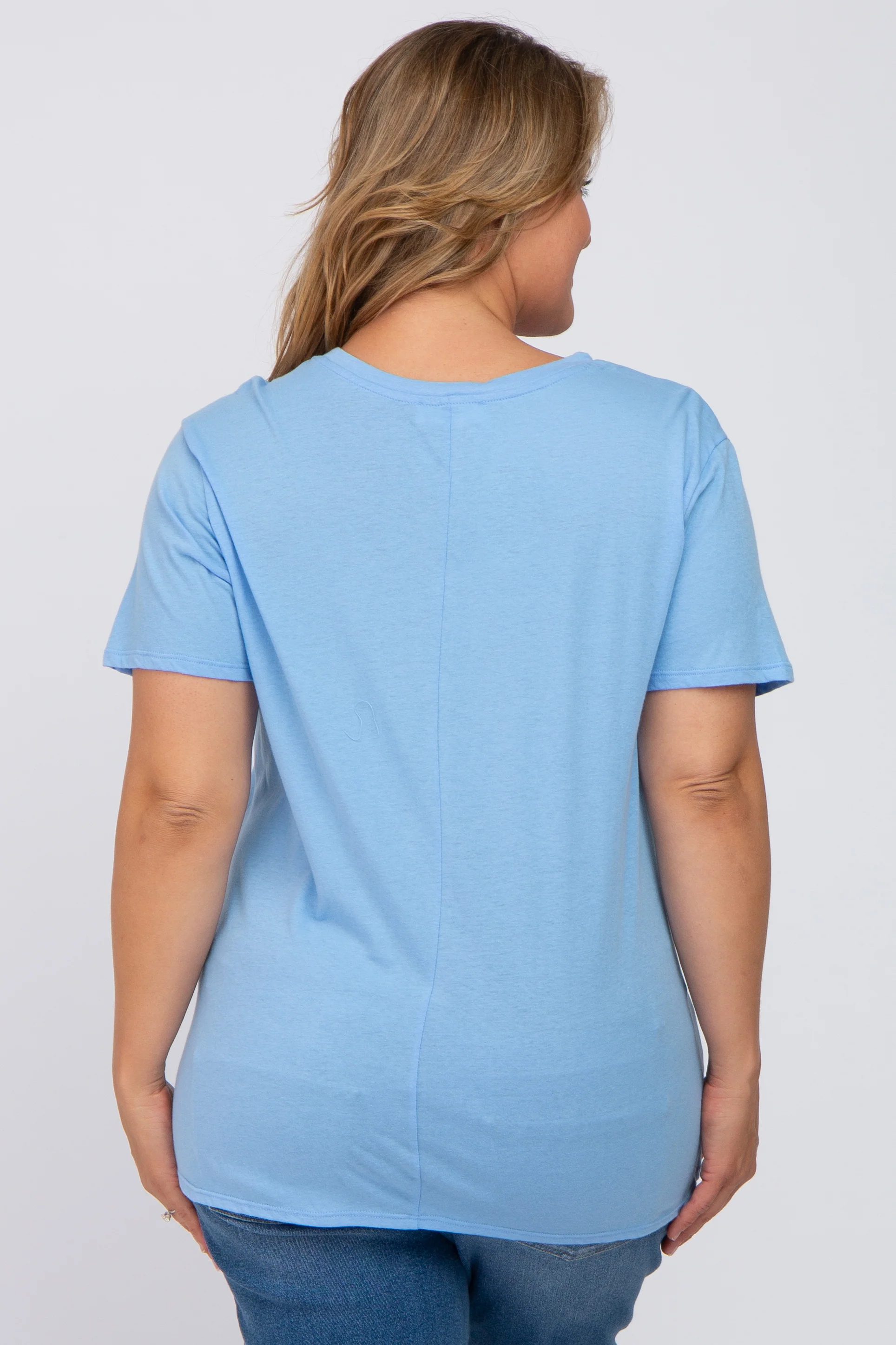 Light Blue Solid Short Sleeve Plus Maternity Top - Image 3