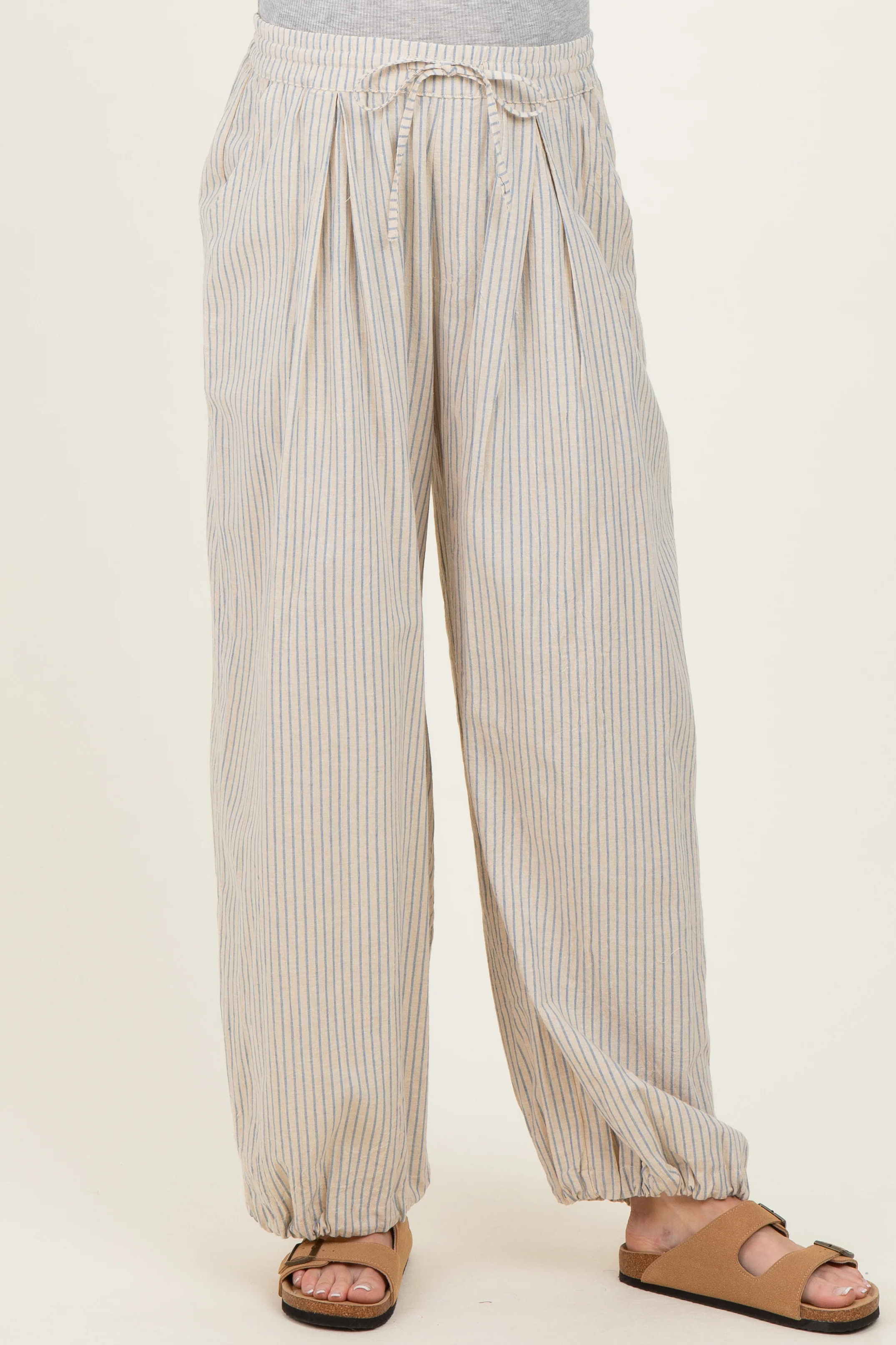 Light Blue Striped Balloon Maternity Pants - Image 4