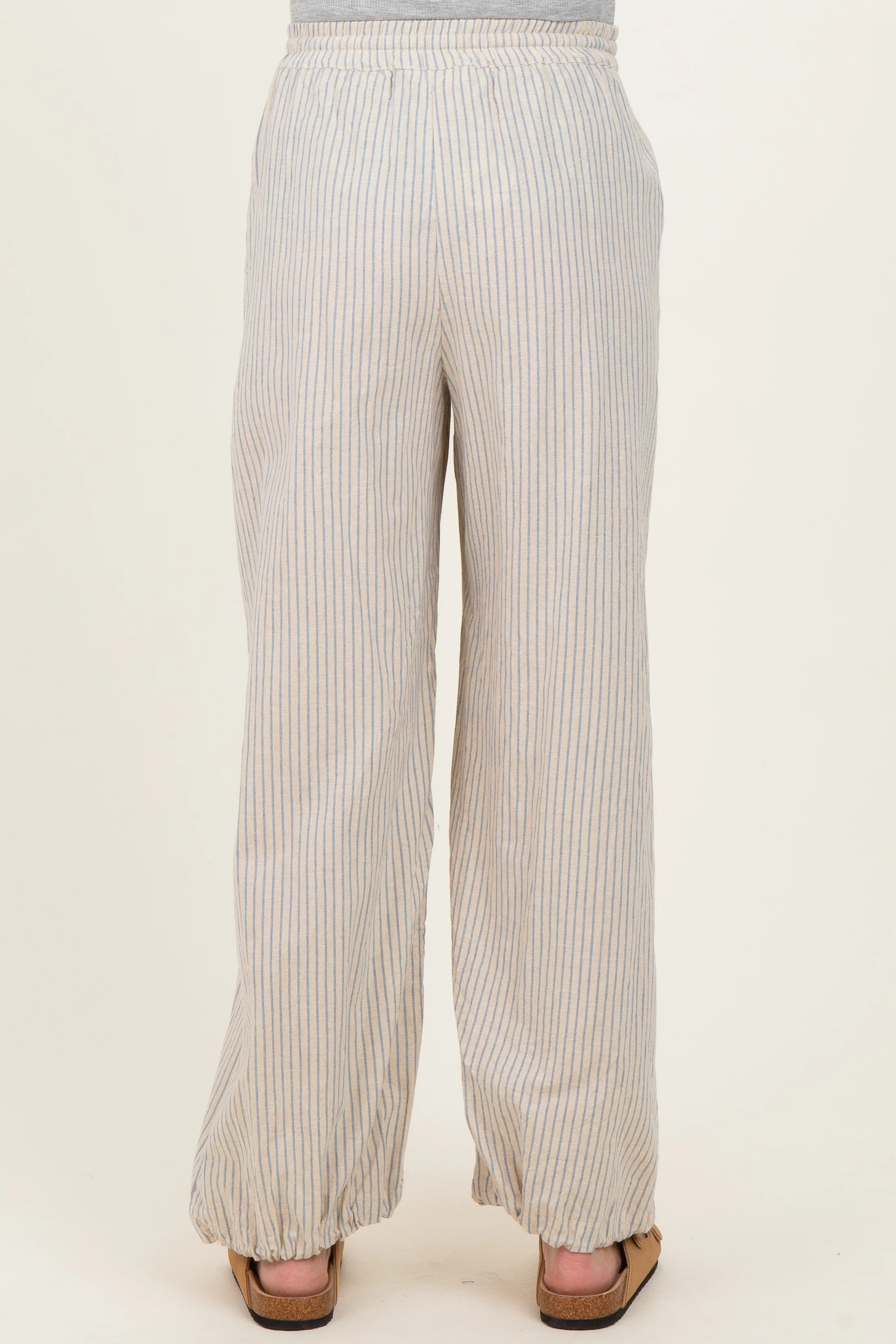 Light Blue Striped Balloon Maternity Pants - Image 5