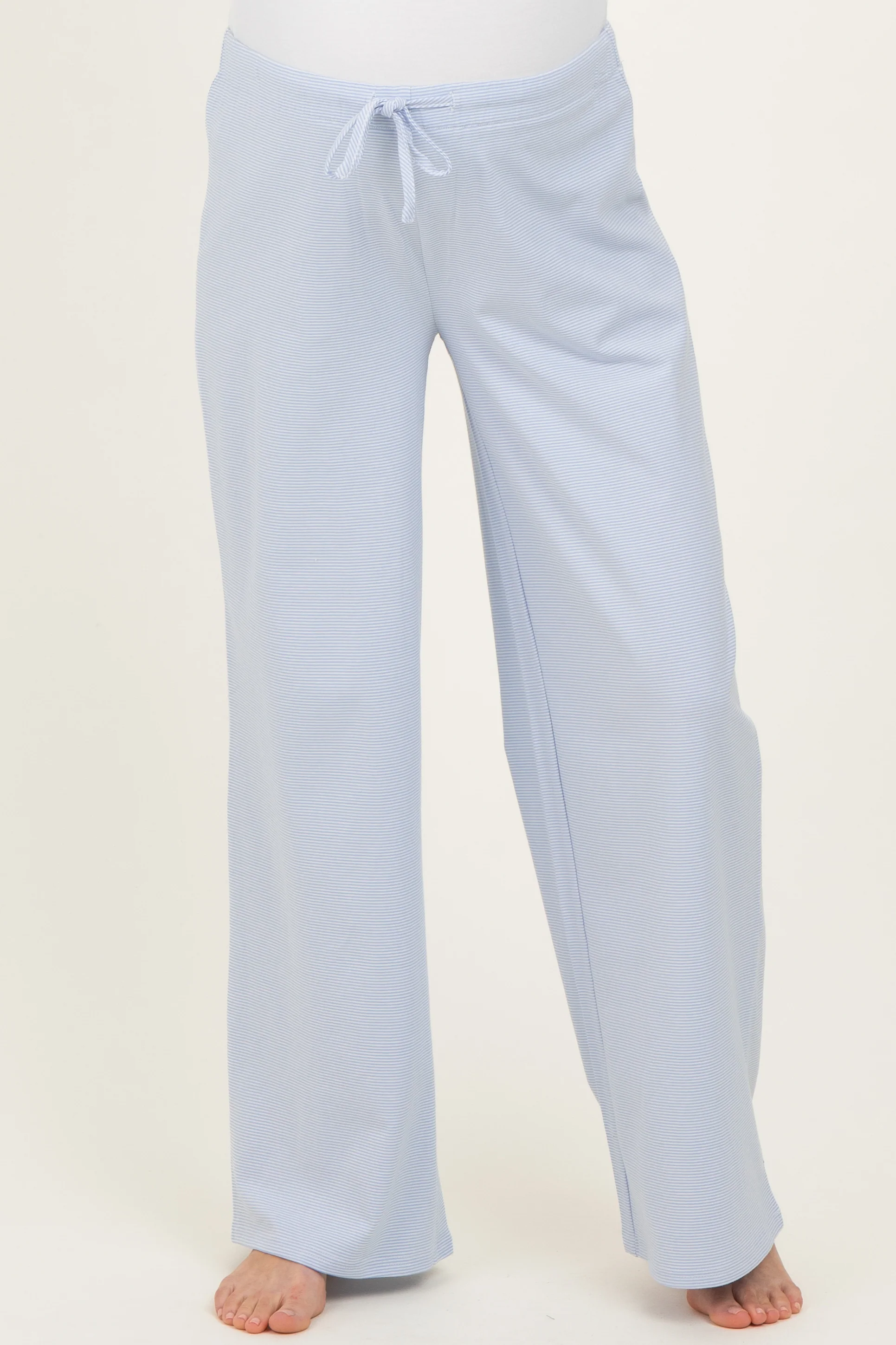 Light Blue Striped Front Tie Maternity Lounge Pants - Image 3