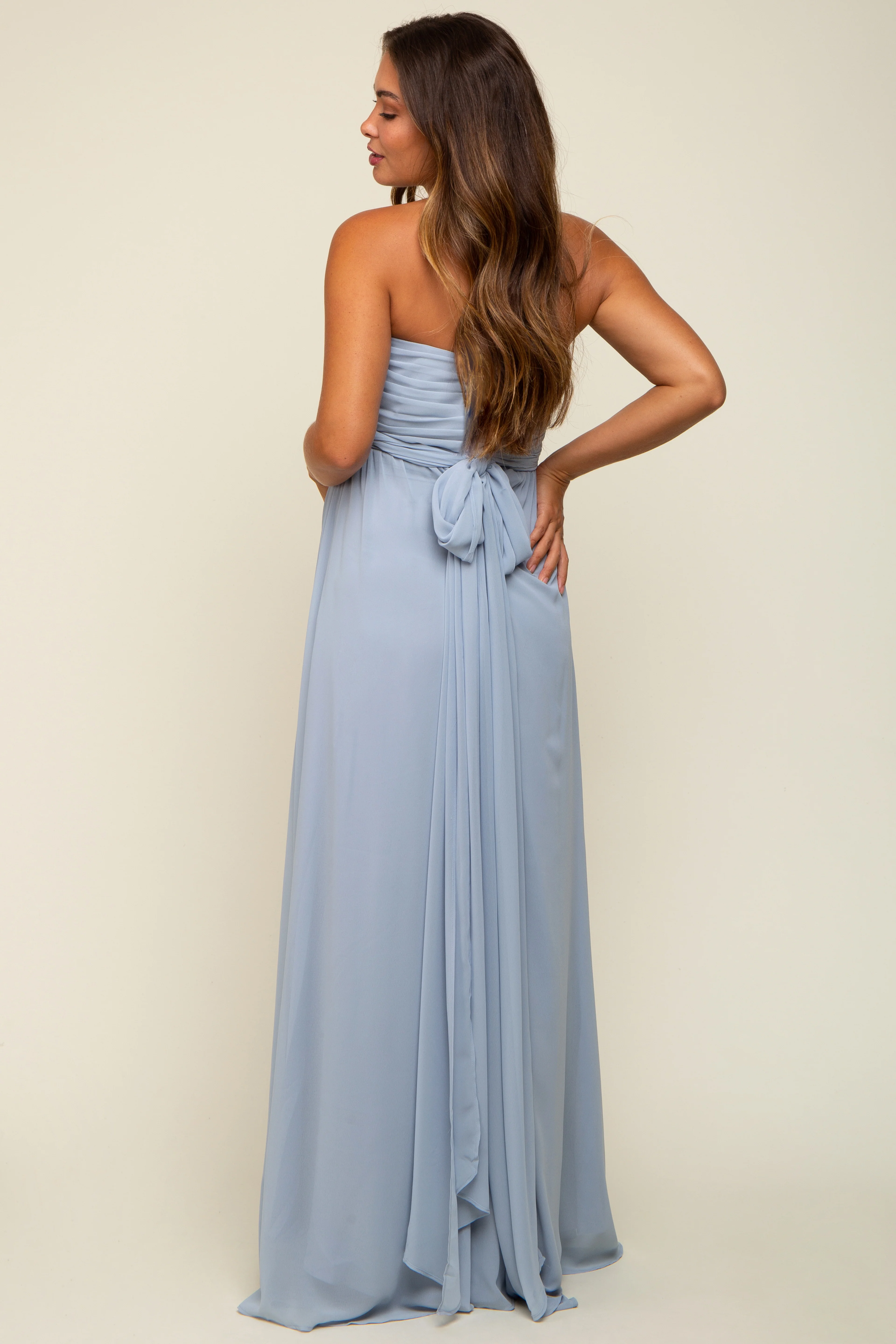 Light Blue Sweetheart Convertible Chiffon Maternity Gown - Image 5