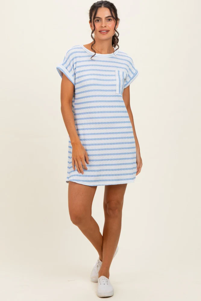 Light Blue Textured Stripe Knit T-Shirt Dress - Image 2