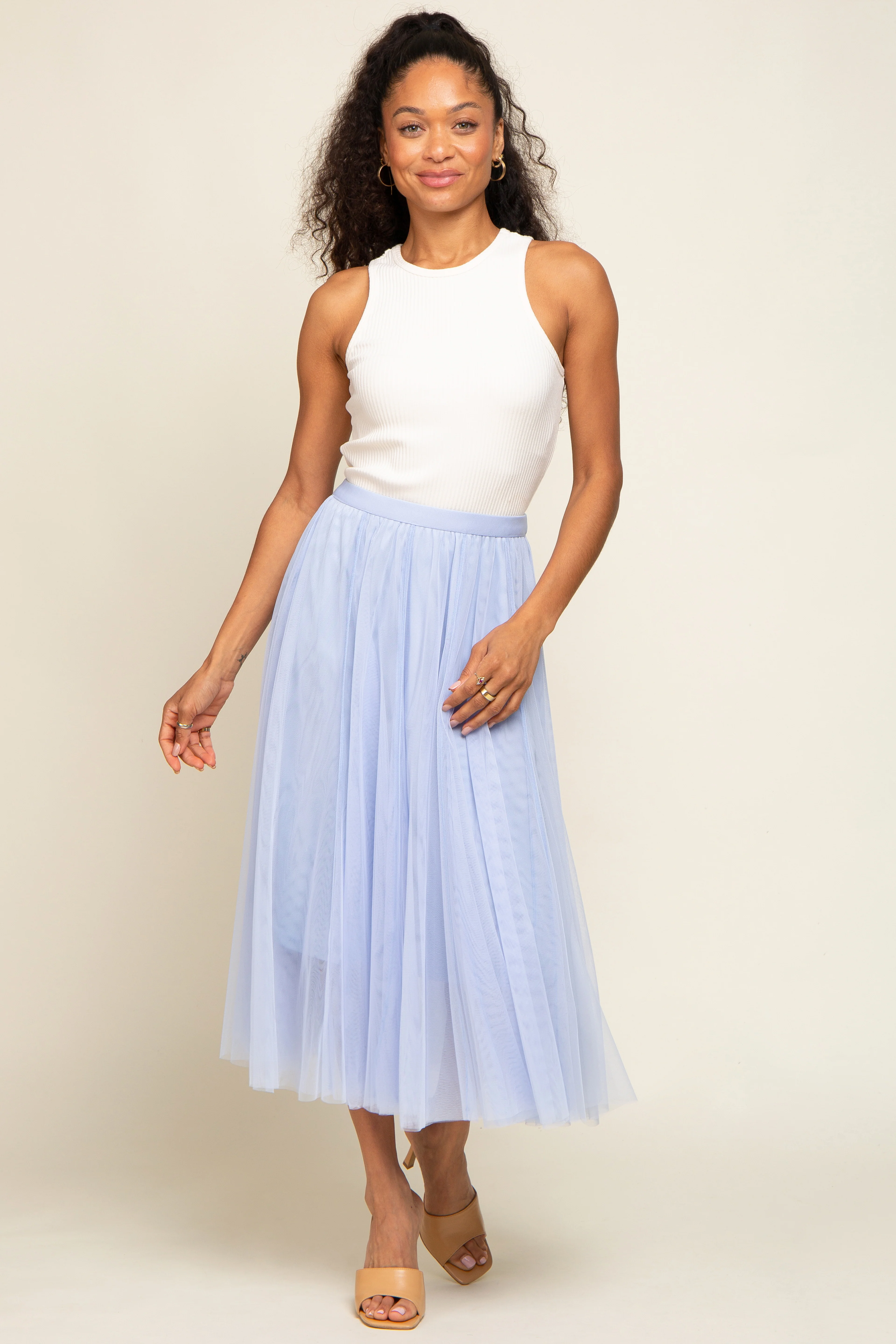 Light Blue Tulle Maternity Midi Skirt - Image 9
