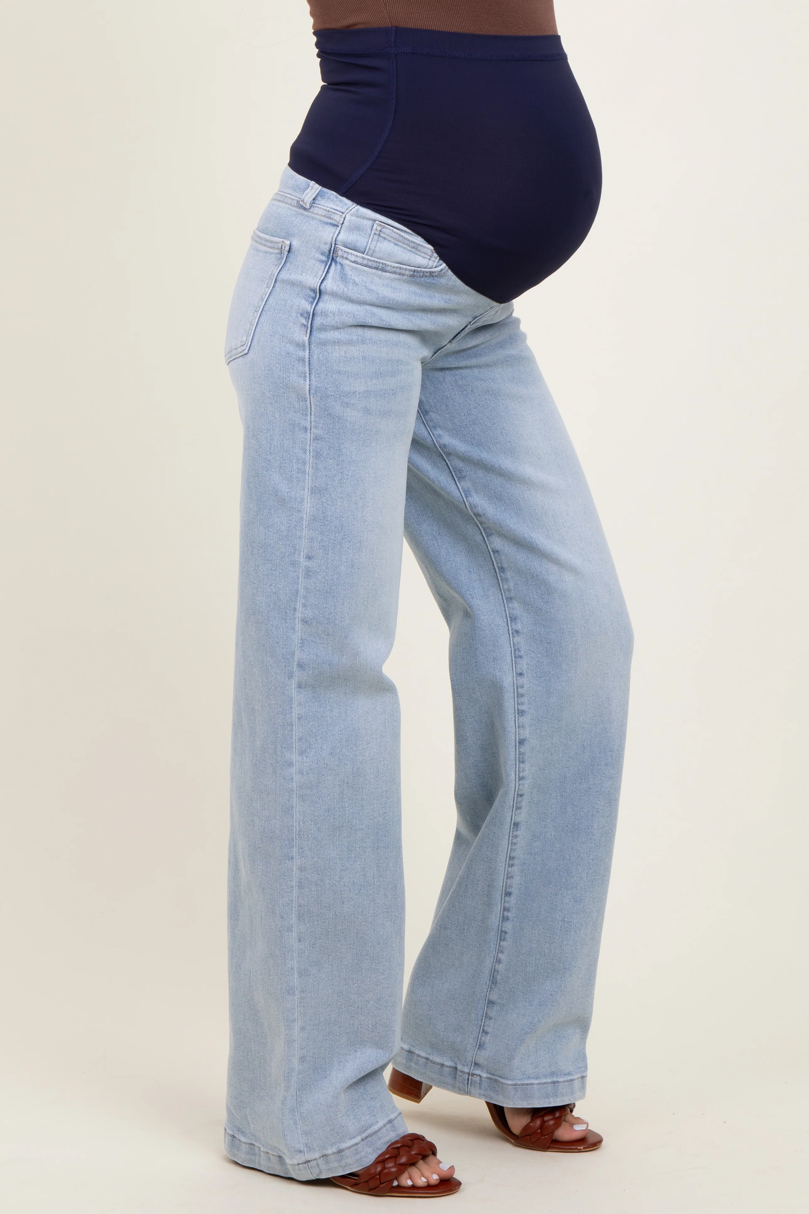 Light Blue Washed Wide Leg Maternity Jeans - Image 4